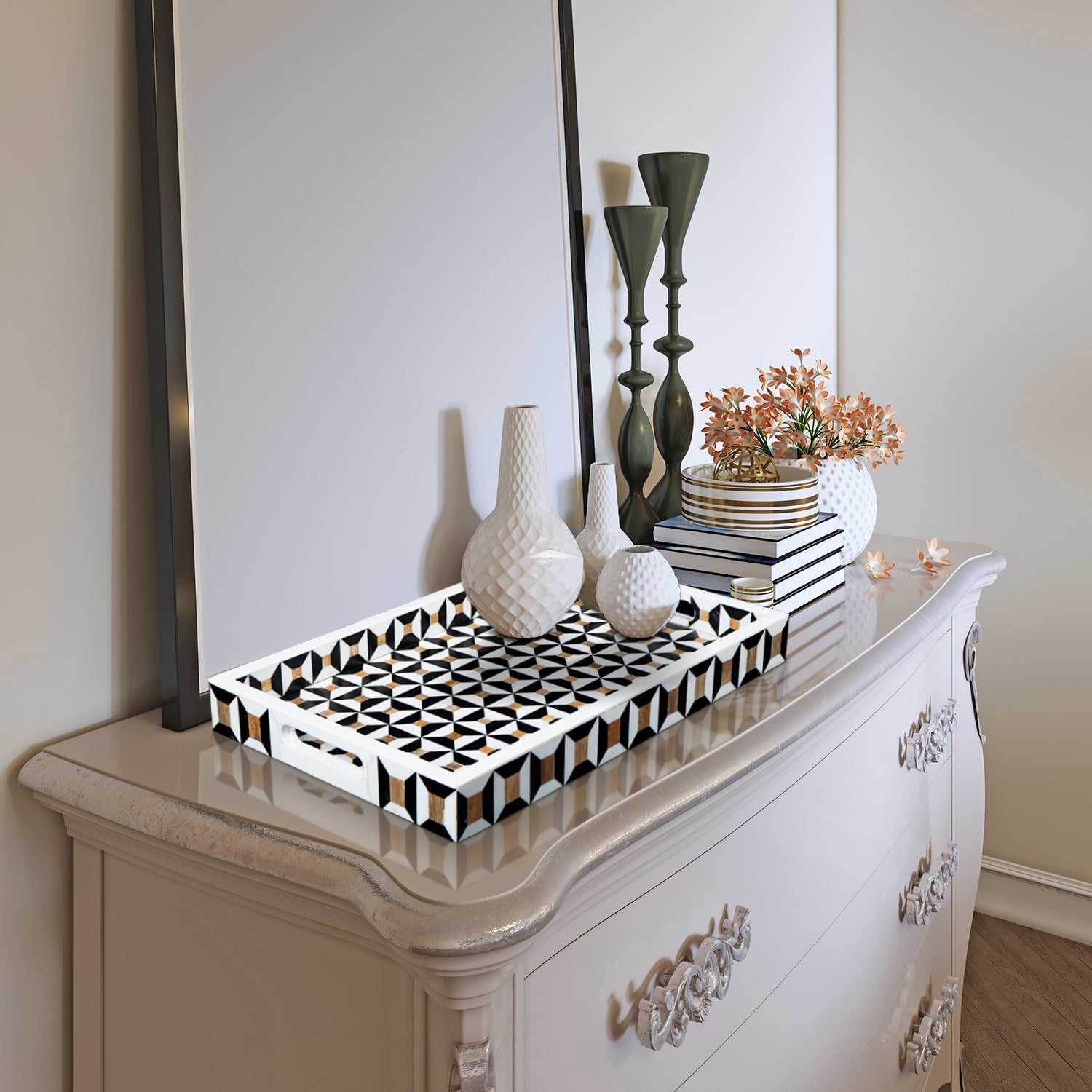 Decorative Tray Discovery Cypher Pattern Resin Inlay – 11" x 17", 12" x 12"