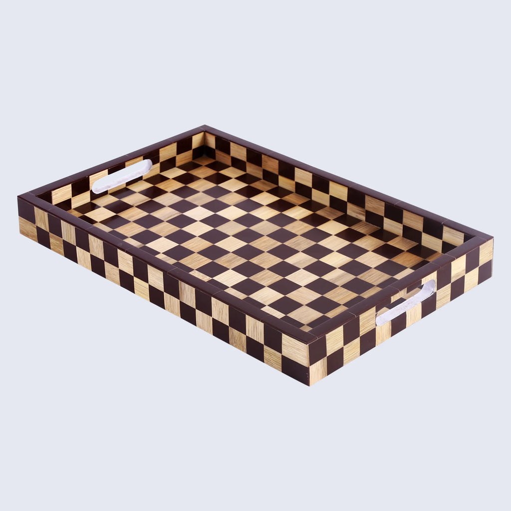 Decorative Tray Handmade Optique Bishop Inspired Wood & Resin Inlay, 11" x 17"
