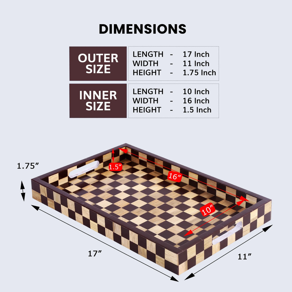 Decorative Tray Handmade Optique Bishop Inspired Wood & Resin Inlay, 11" x 17"