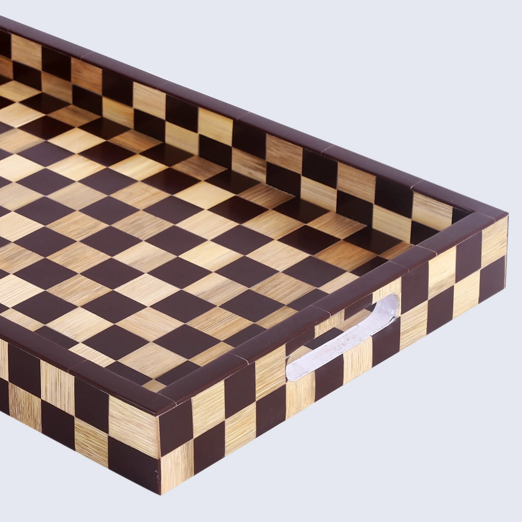 Decorative Tray Handmade Optique Bishop Inspired Wood & Resin Inlay, 11" x 17"