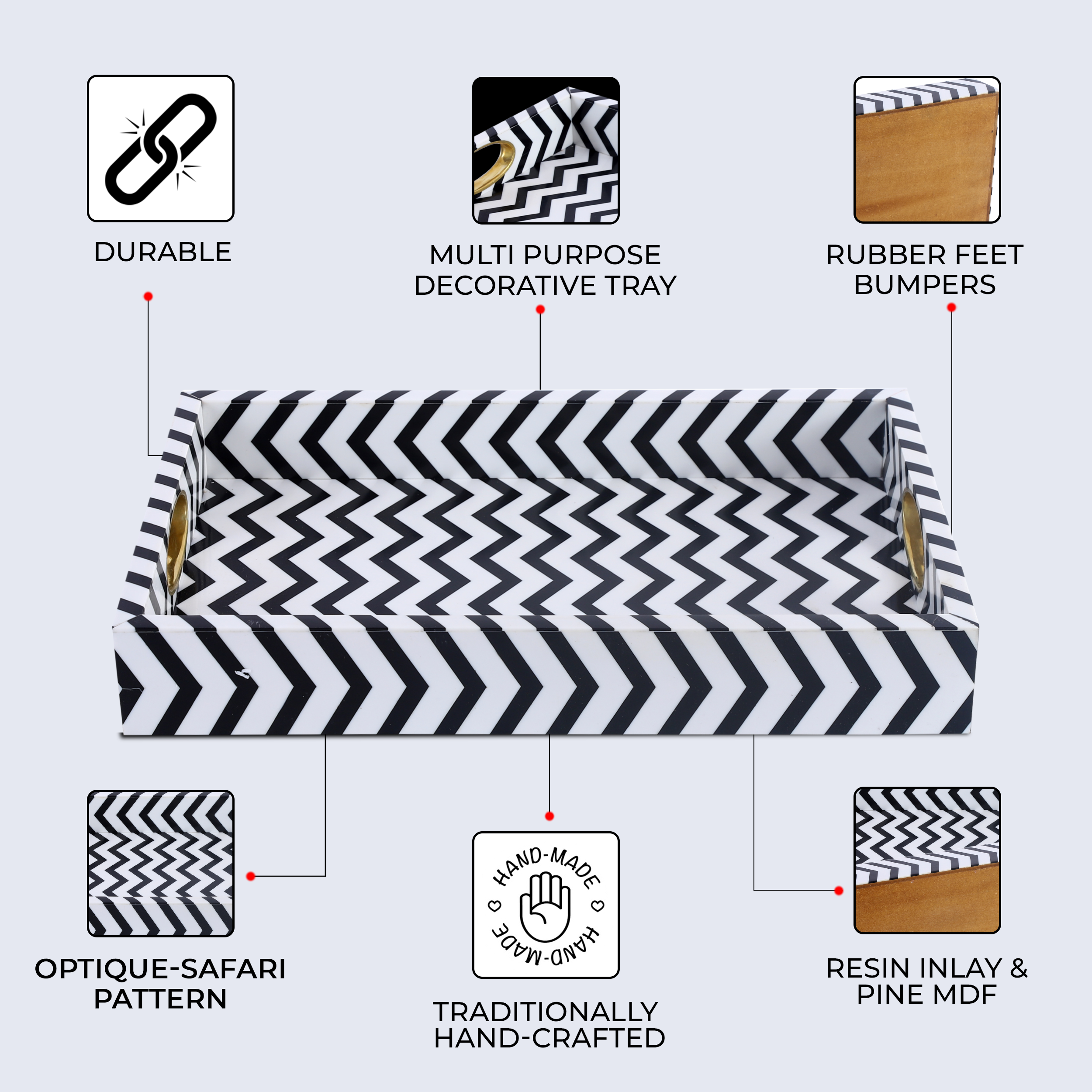 Decorative Tray Safari Inspired Resin Inlay Vanity & Dresser Organizer – 11x17 Inch