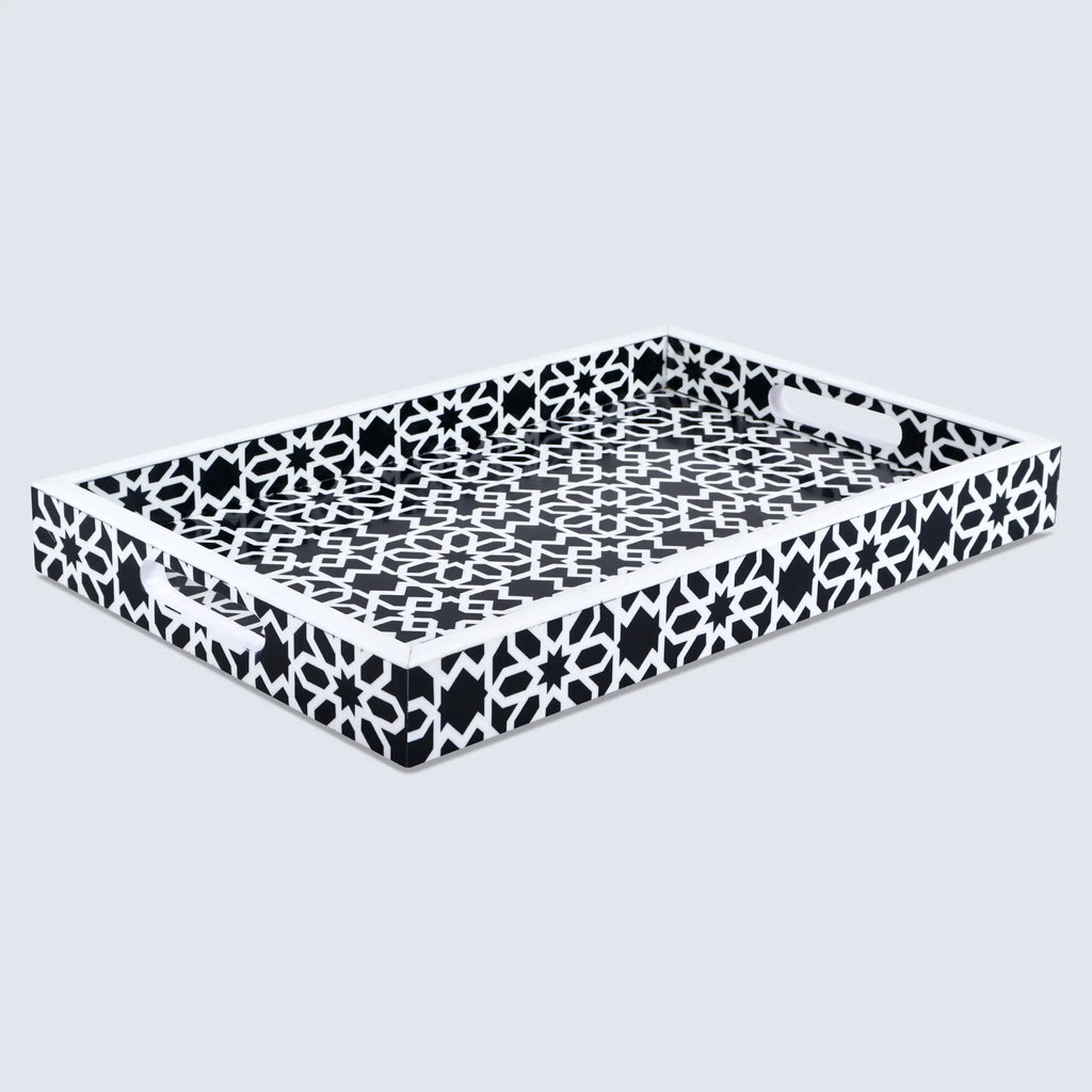 Decorative Tray Shiraz Black & White Resin Inlay – 11" × 17" & 12" × 12"