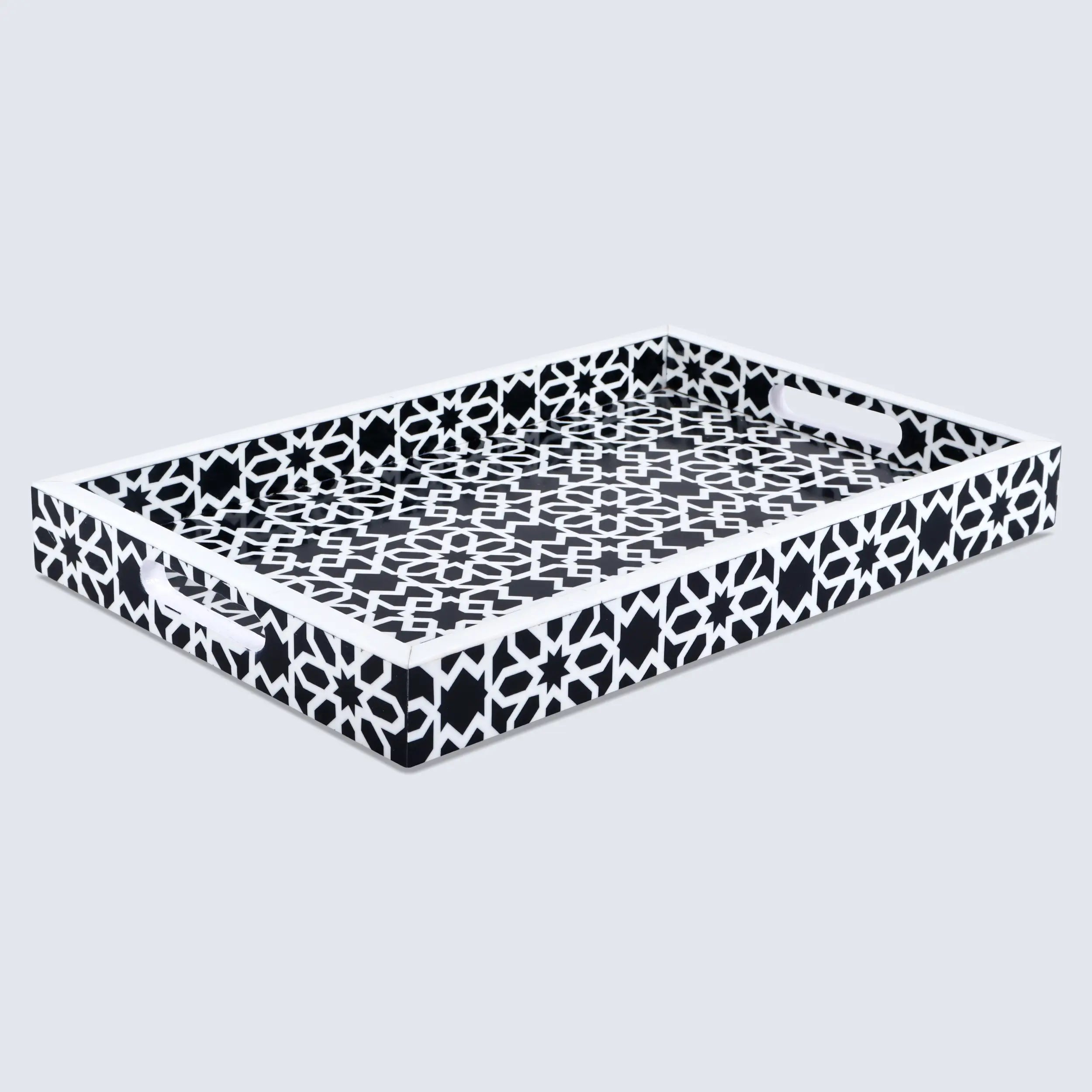 Decorative Tray Shiraz Black & White Resin Inlay – 11" × 17" & 12" × 12"