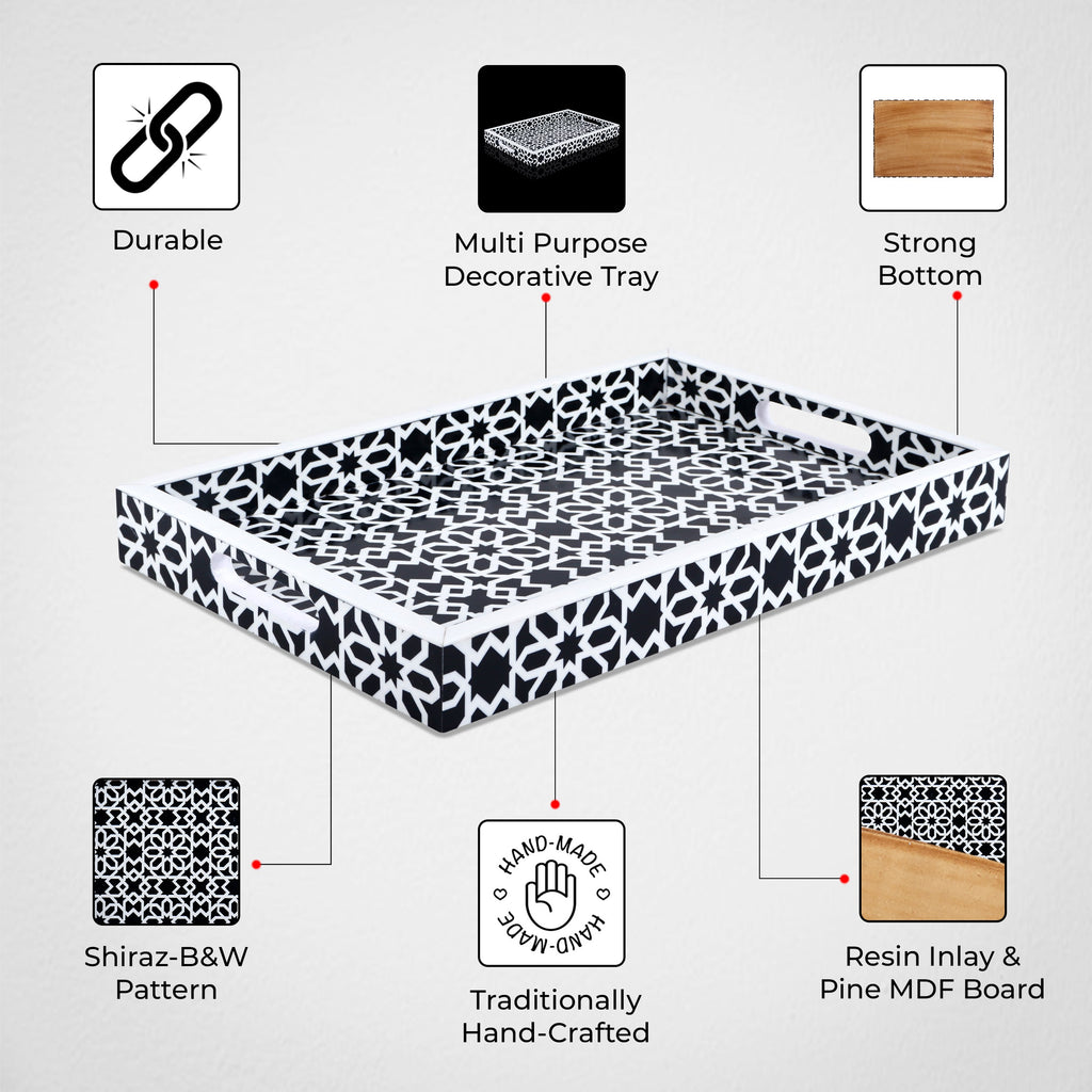 Decorative Tray Shiraz Black & White Resin Inlay – 11" × 17" & 12" × 12"
