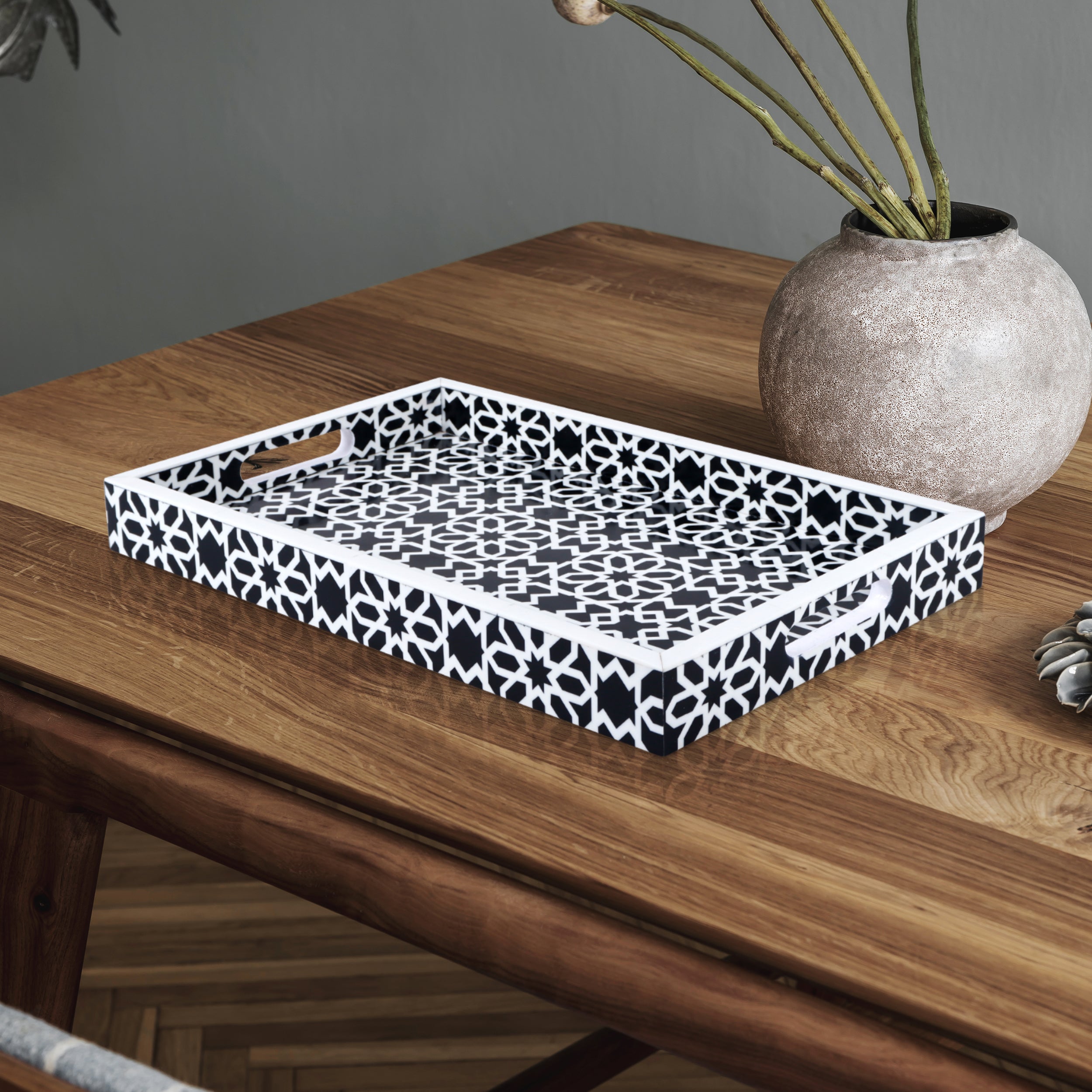 Decorative Tray Shiraz Black & White Resin Inlay – 11" × 17" & 12" × 12"