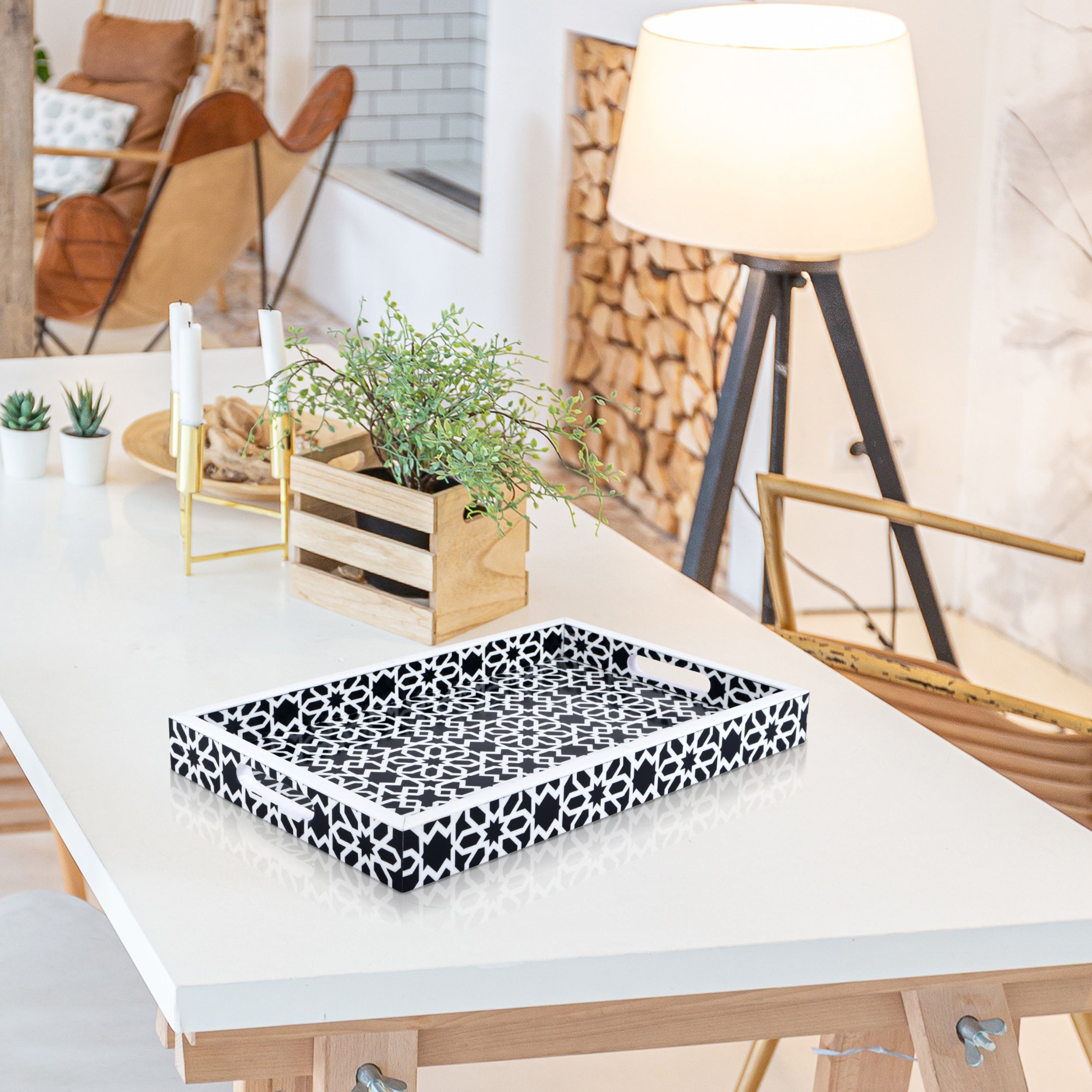 Decorative Tray Shiraz Black & White Resin Inlay – 11" × 17" & 12" × 12"