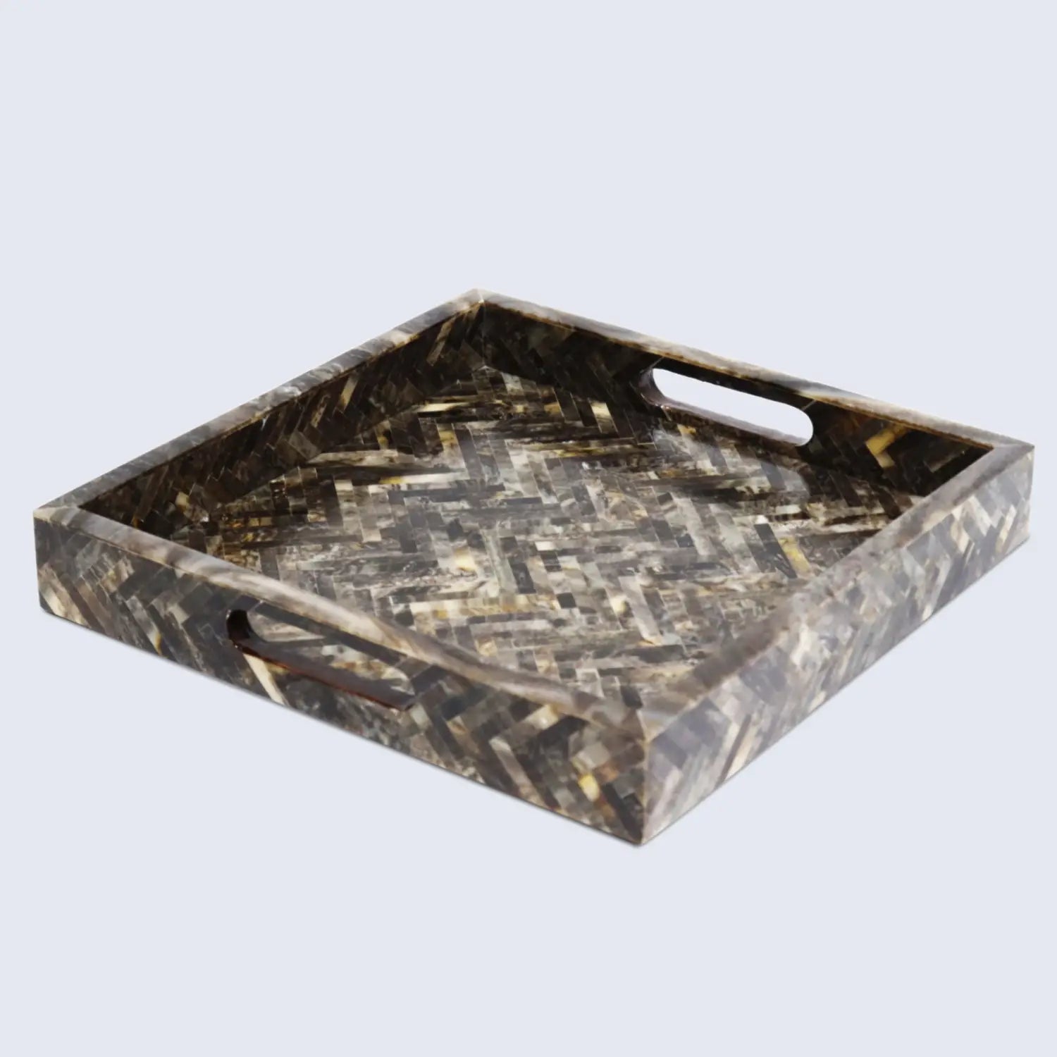Decorative Tray Discovery Fantazia Brown Resin Inlay, 11" × 17", 12" × 12"