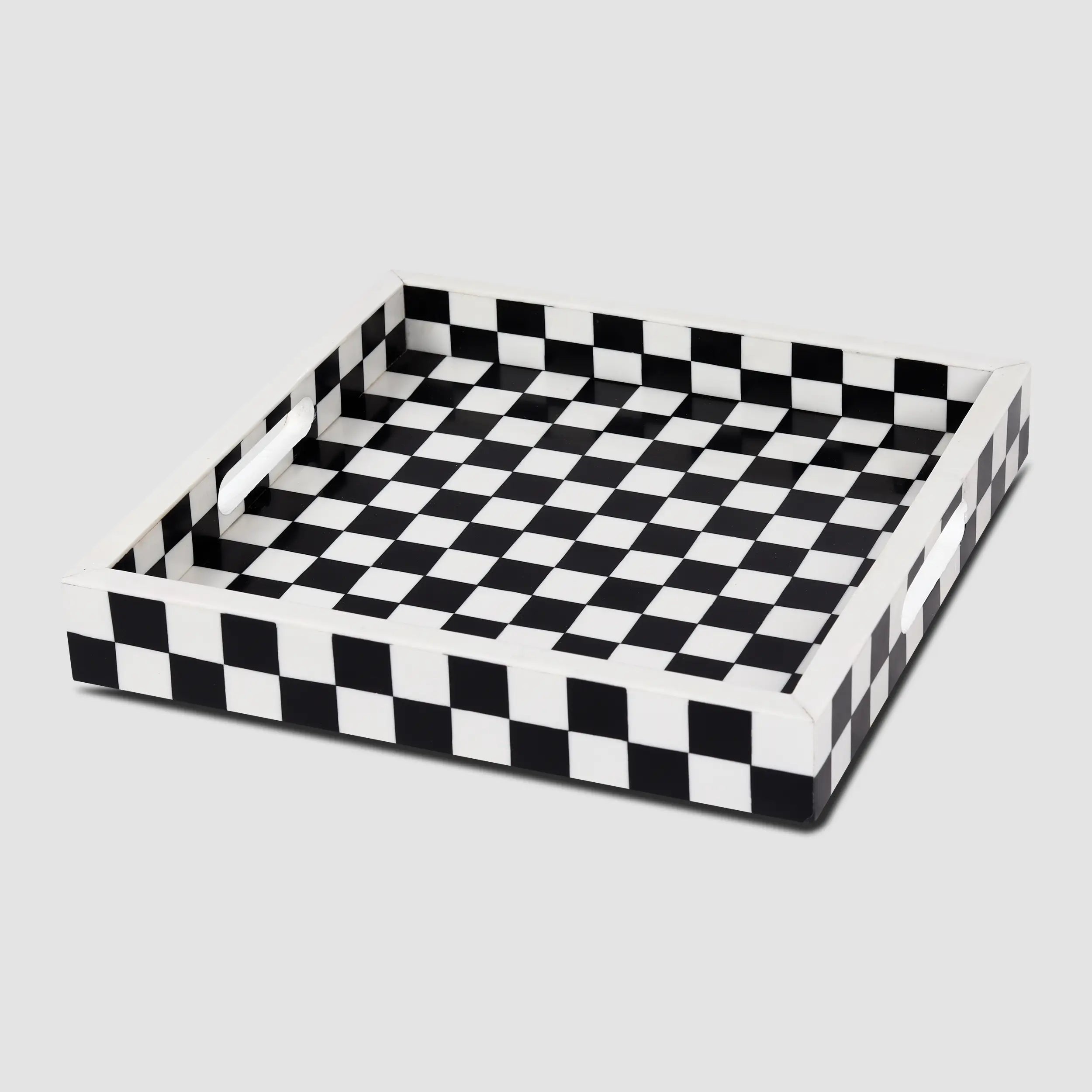 Decorative Tray Illusion Check Black White 12x12"