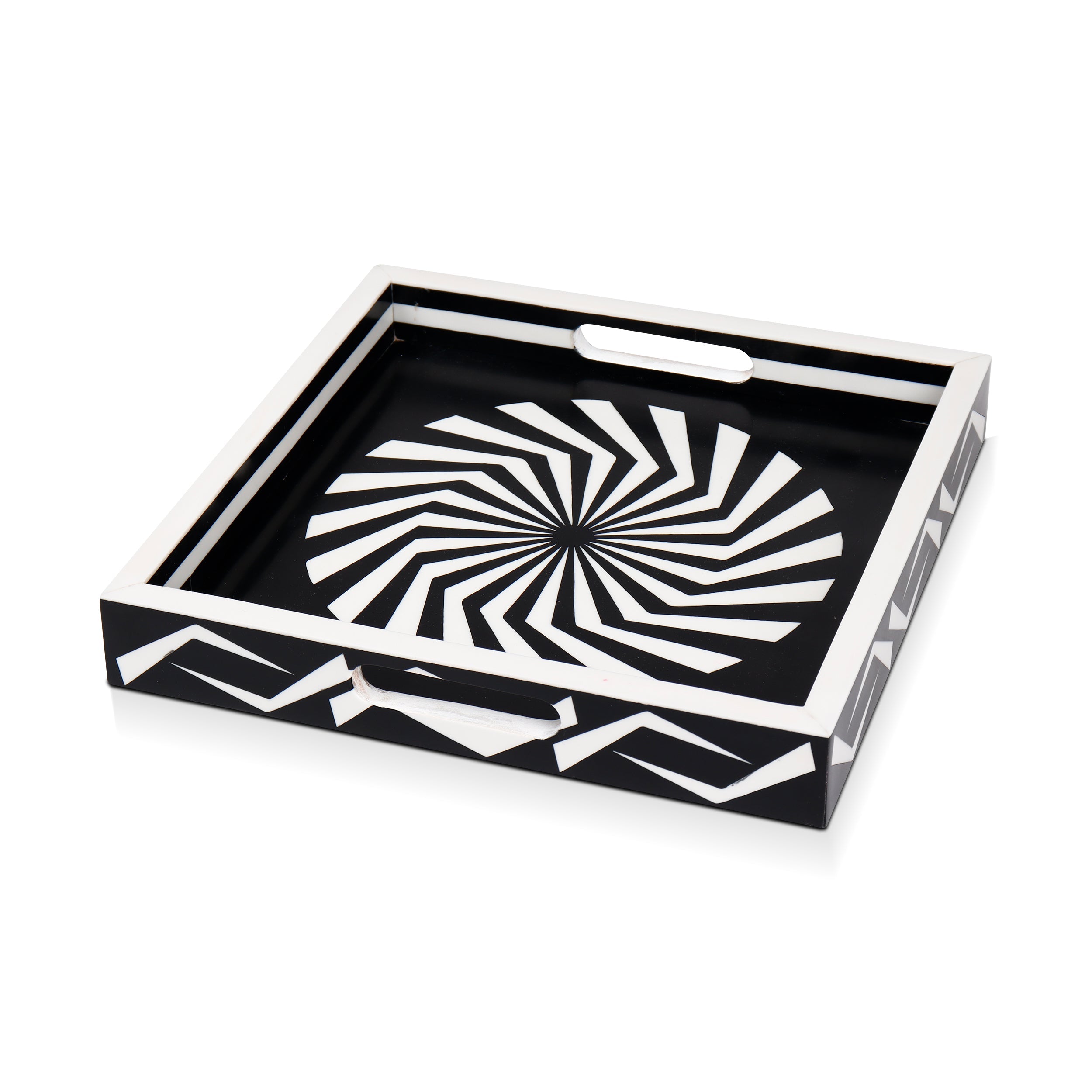 Decorative Tray Illusion Optic Black White Resin Inlay Modern Decorative Tray – 12x12 Inch