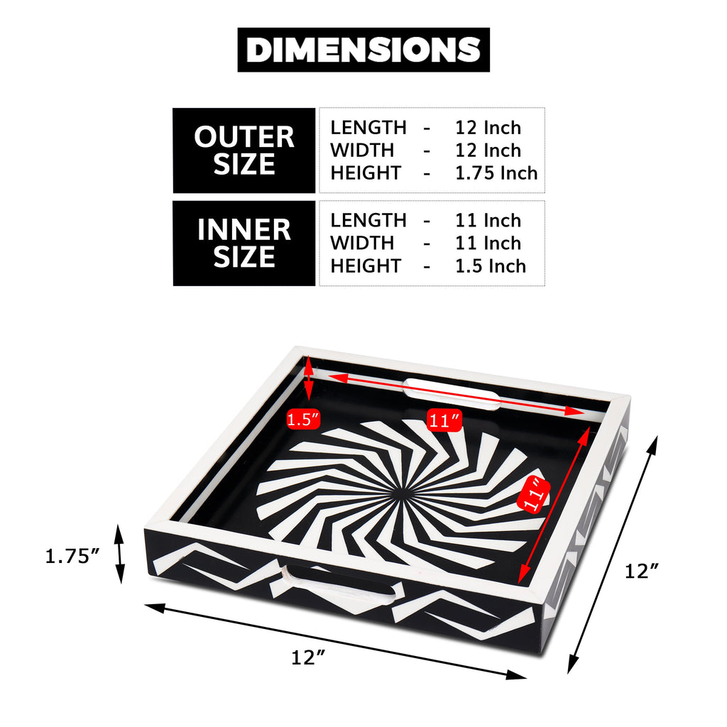 Decorative Tray Illusion Optic Black White Resin Inlay Modern Decorative Tray – 12x12 Inch