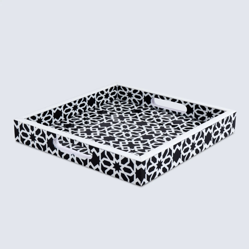 Decorative Tray Shiraz Black & White Resin Inlay – 11" × 17" & 12" × 12"