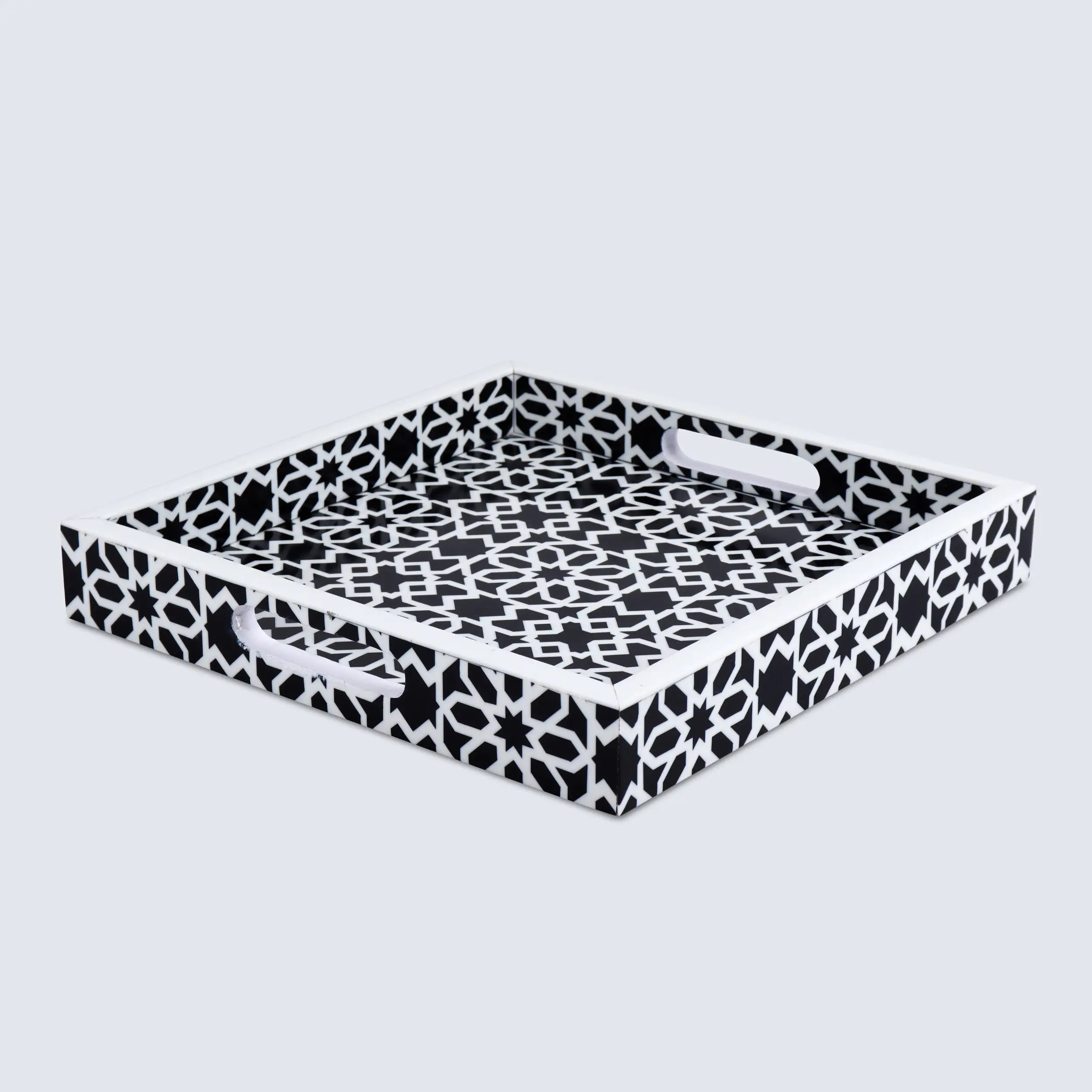 Decorative Tray Shiraz Black & White Resin Inlay – 11" × 17" & 12" × 12"