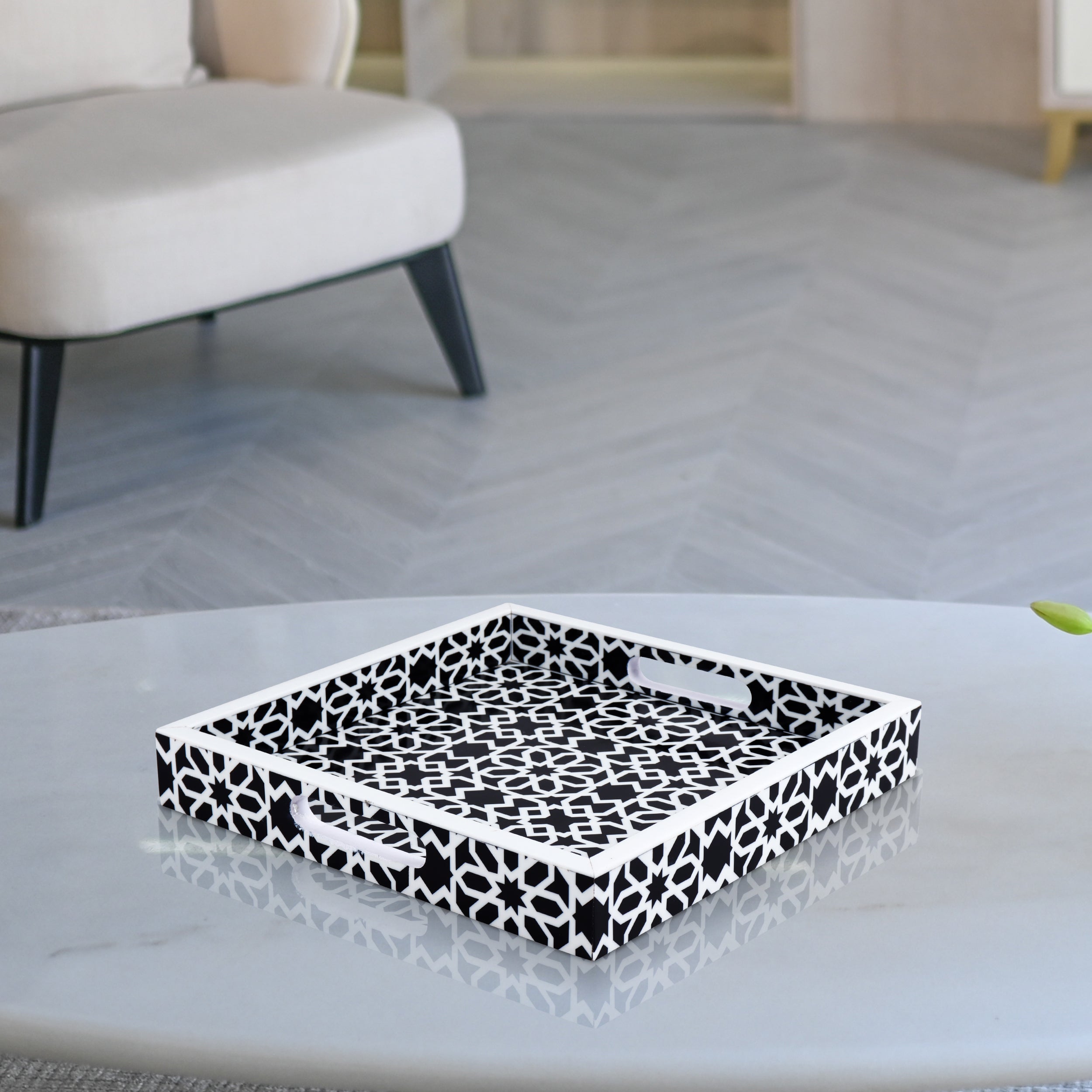 Decorative Tray Shiraz Black & White Resin Inlay – 11" × 17" & 12" × 12"