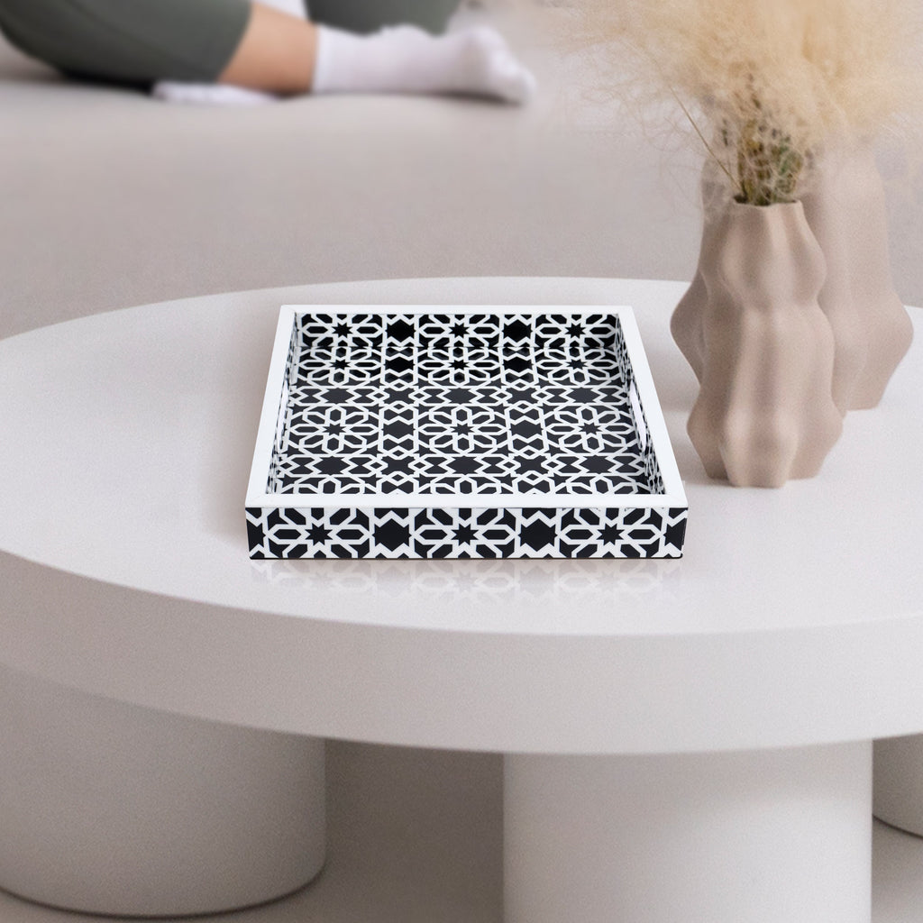 Decorative Tray Shiraz Black & White Resin Inlay – 11" × 17" & 12" × 12"