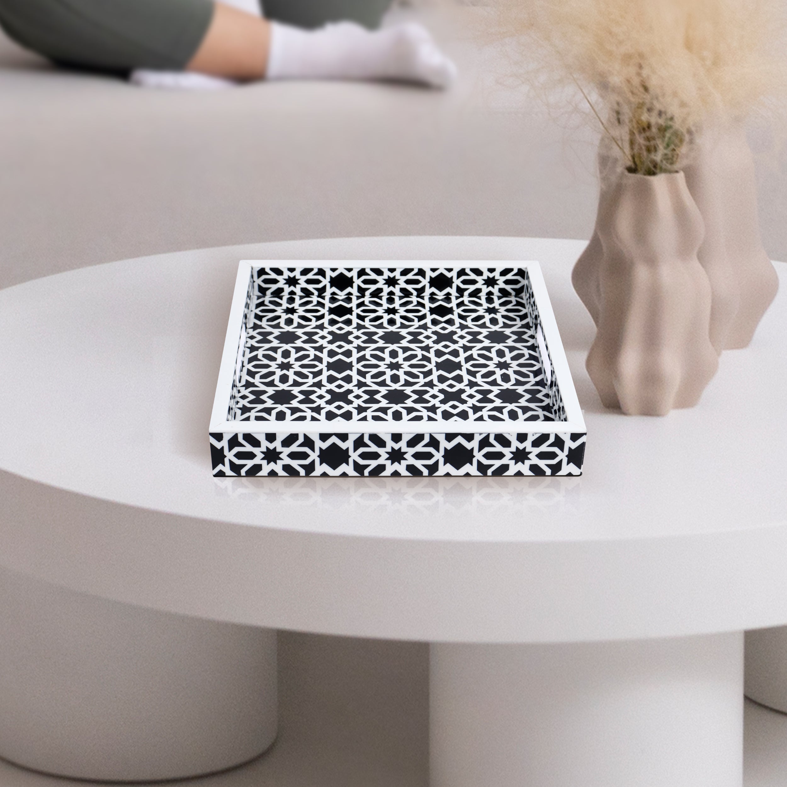 Decorative Tray Shiraz Black & White Resin Inlay – 11" × 17" & 12" × 12"