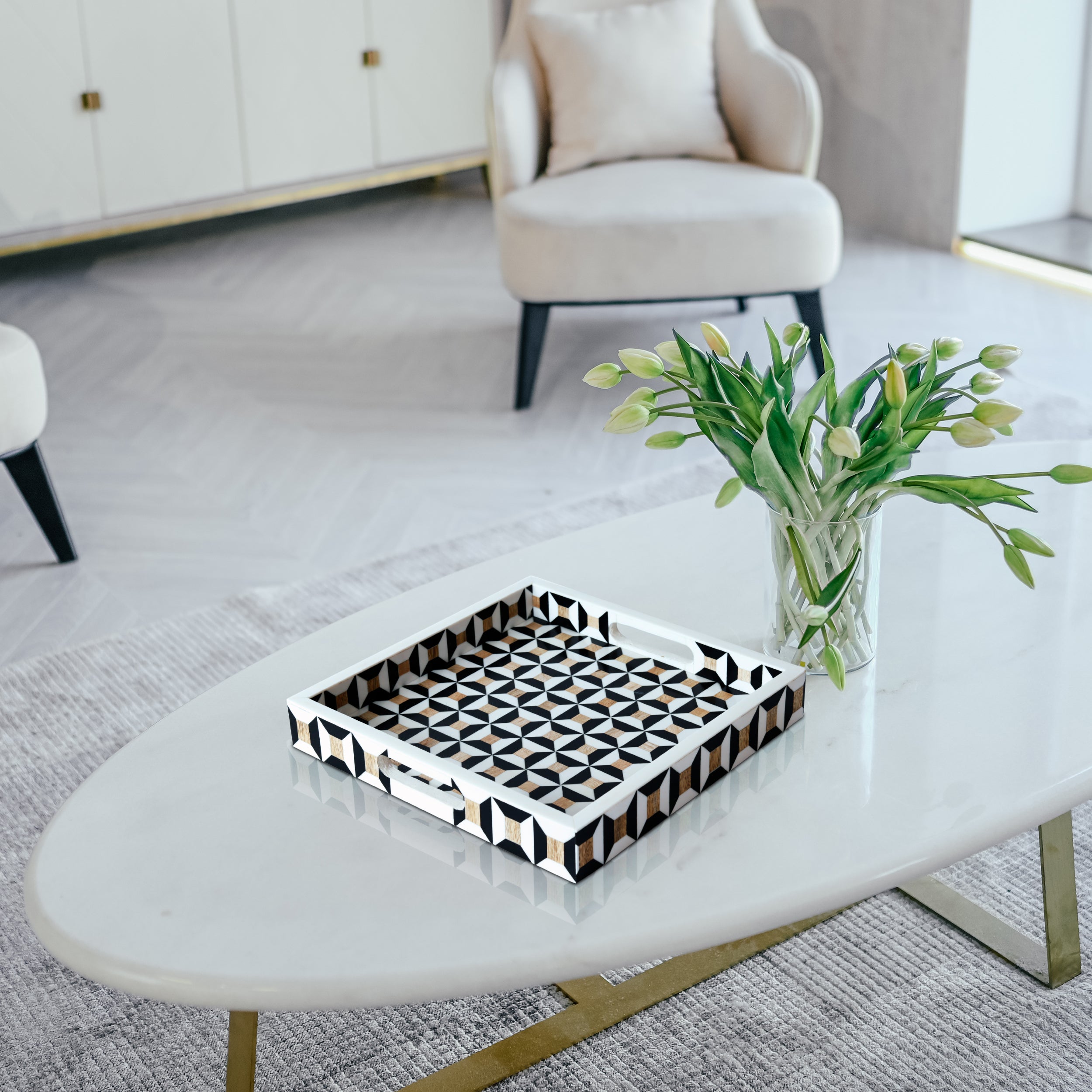 Decorative Tray Discovery Cypher Pattern Resin Inlay – 11" x 17", 12" x 12"
