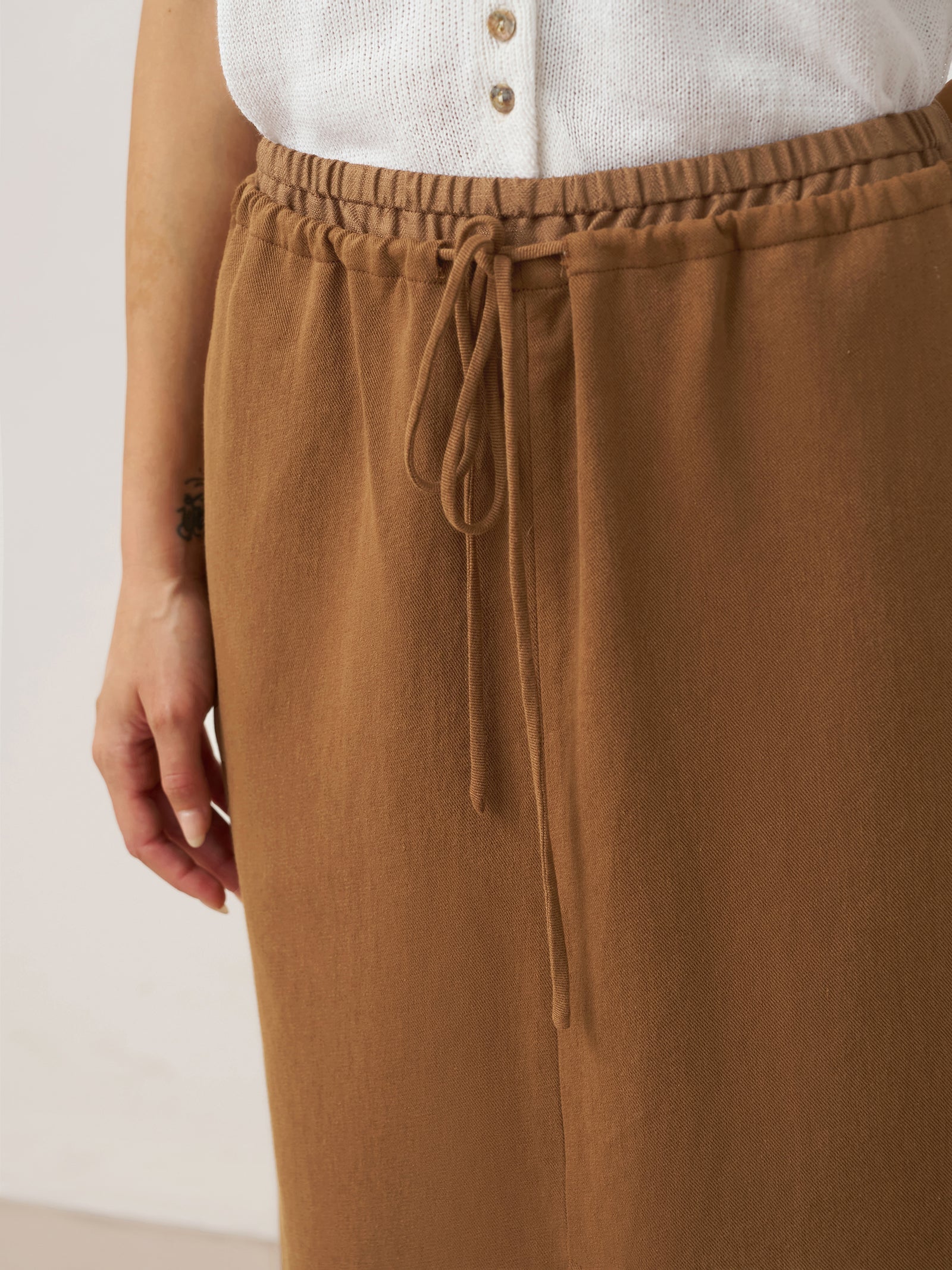 Lyocell Linen Drawstring Split Maxi Skirt SAMANTHA