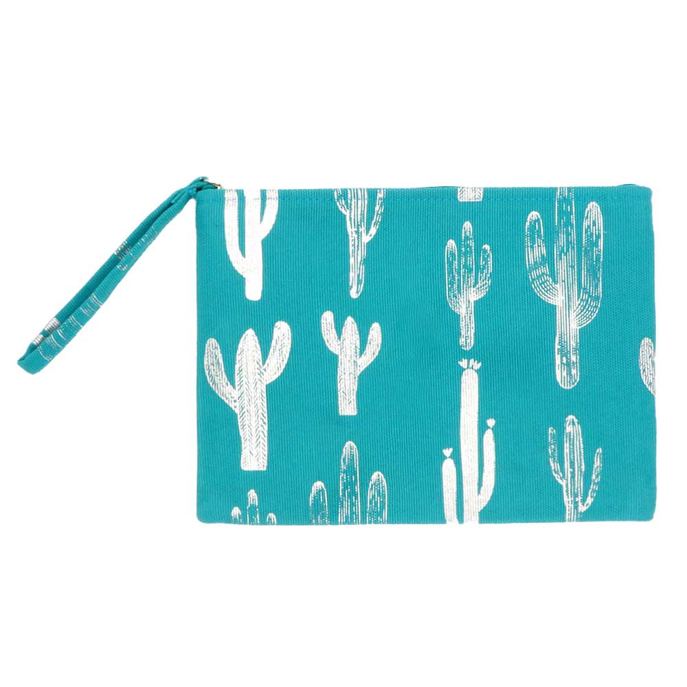 Metallic Cactus Patterned Pouch Clutch Bag
