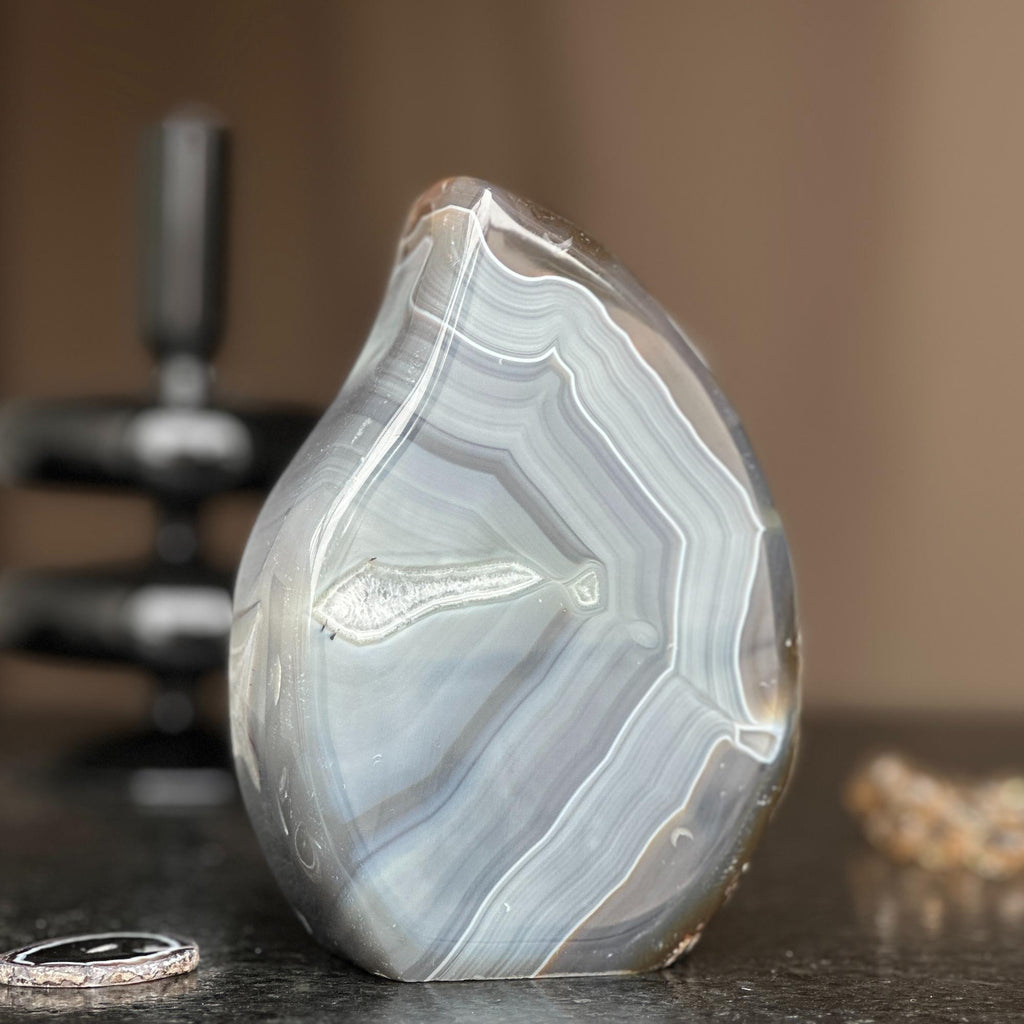 Unique Gray and Brown Uruguayan Agate Flame Geode