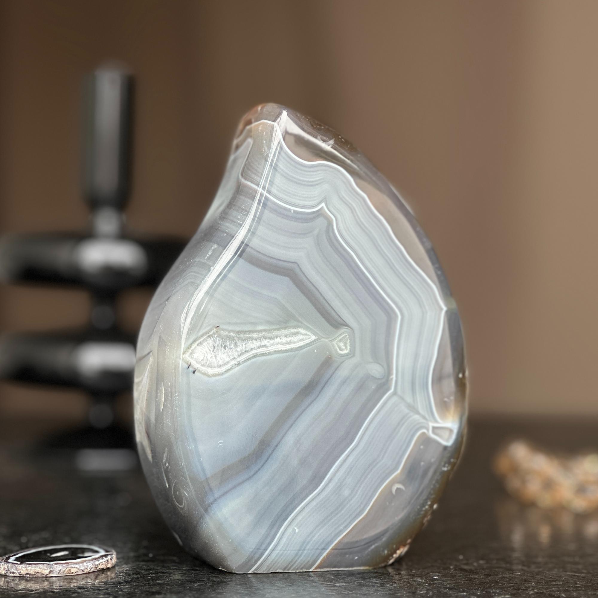 Unique Gray and Brown Uruguayan Agate Flame Geode