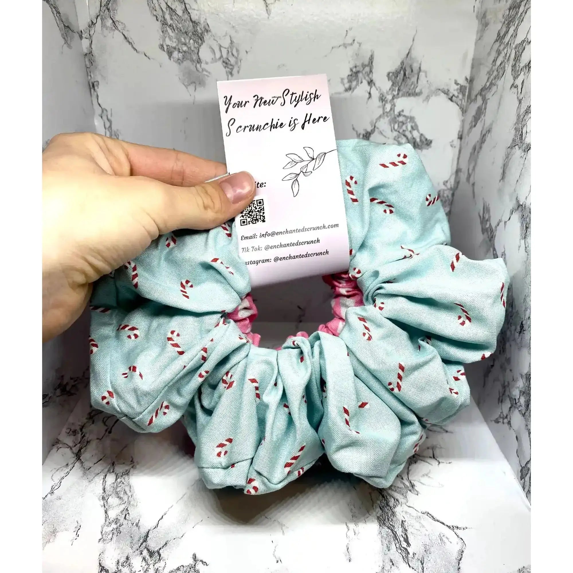 Pink Tree and Candy Cane Christmas Set Scrunchie