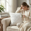 DaDa Bedding Luxury White Roses Swirls Faux Fur Euro Cushion Throw Pillow Cover (K11)