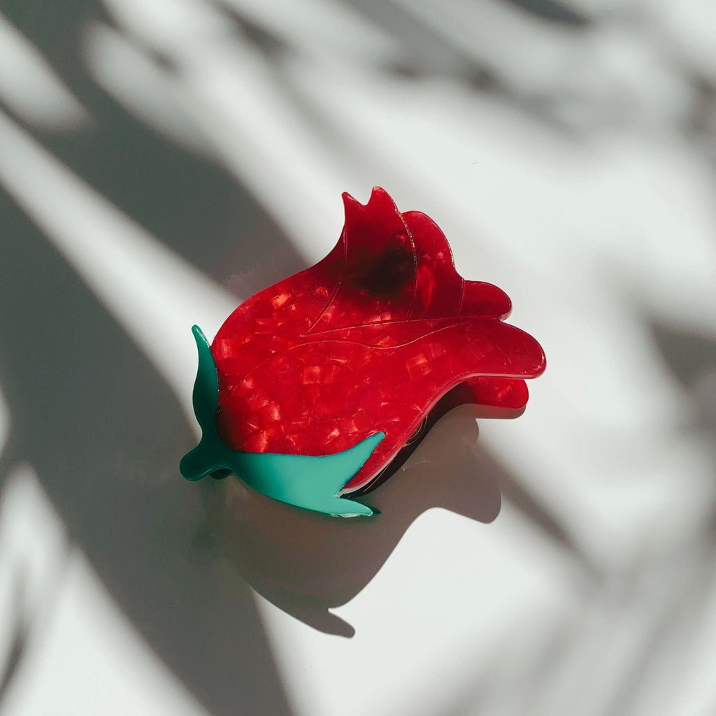 Velvet Claws Small Hair Clip | Red Rosebud Hair Claw