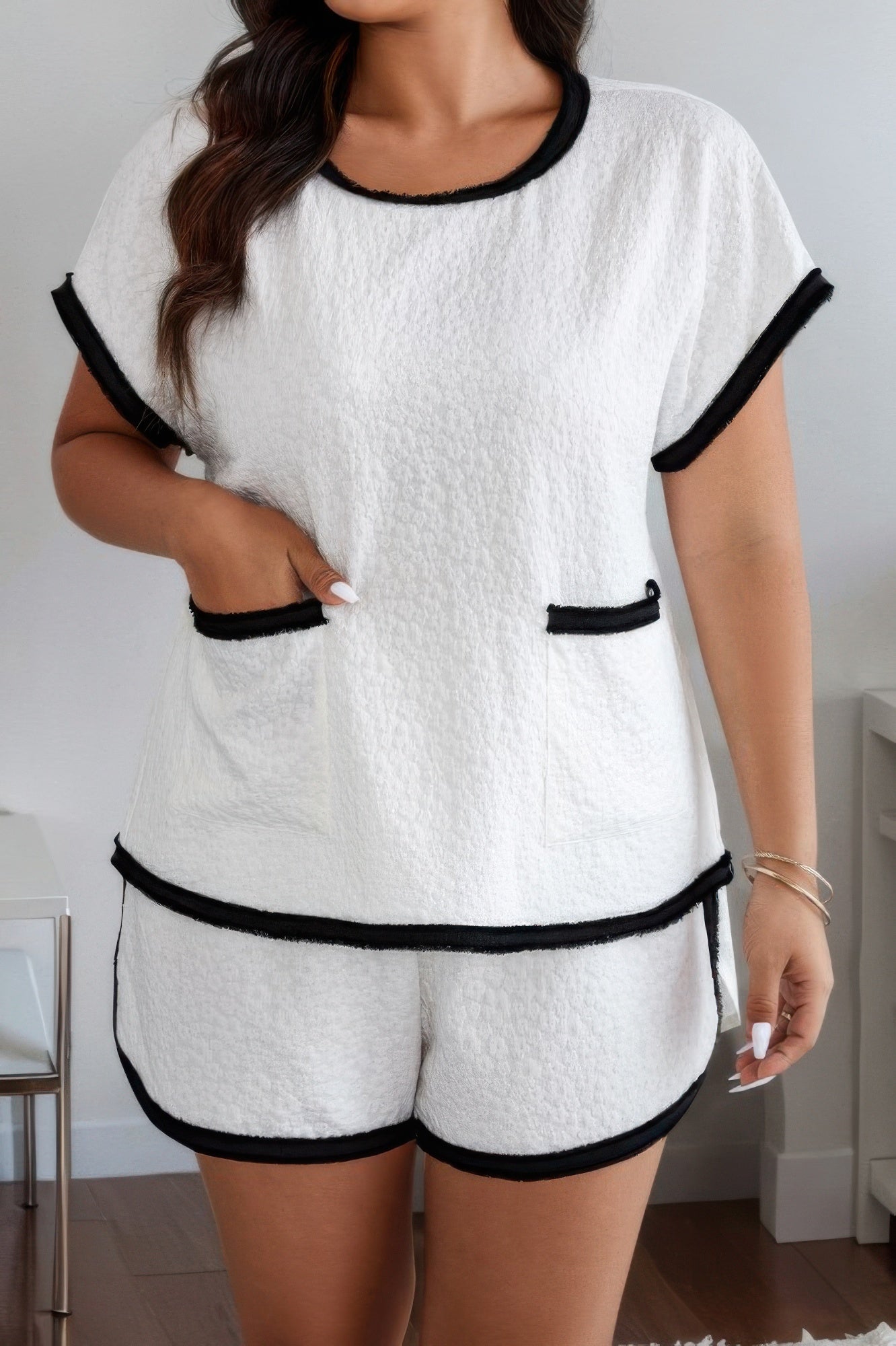 Two Pieces Pocket Elastic Waist Sets