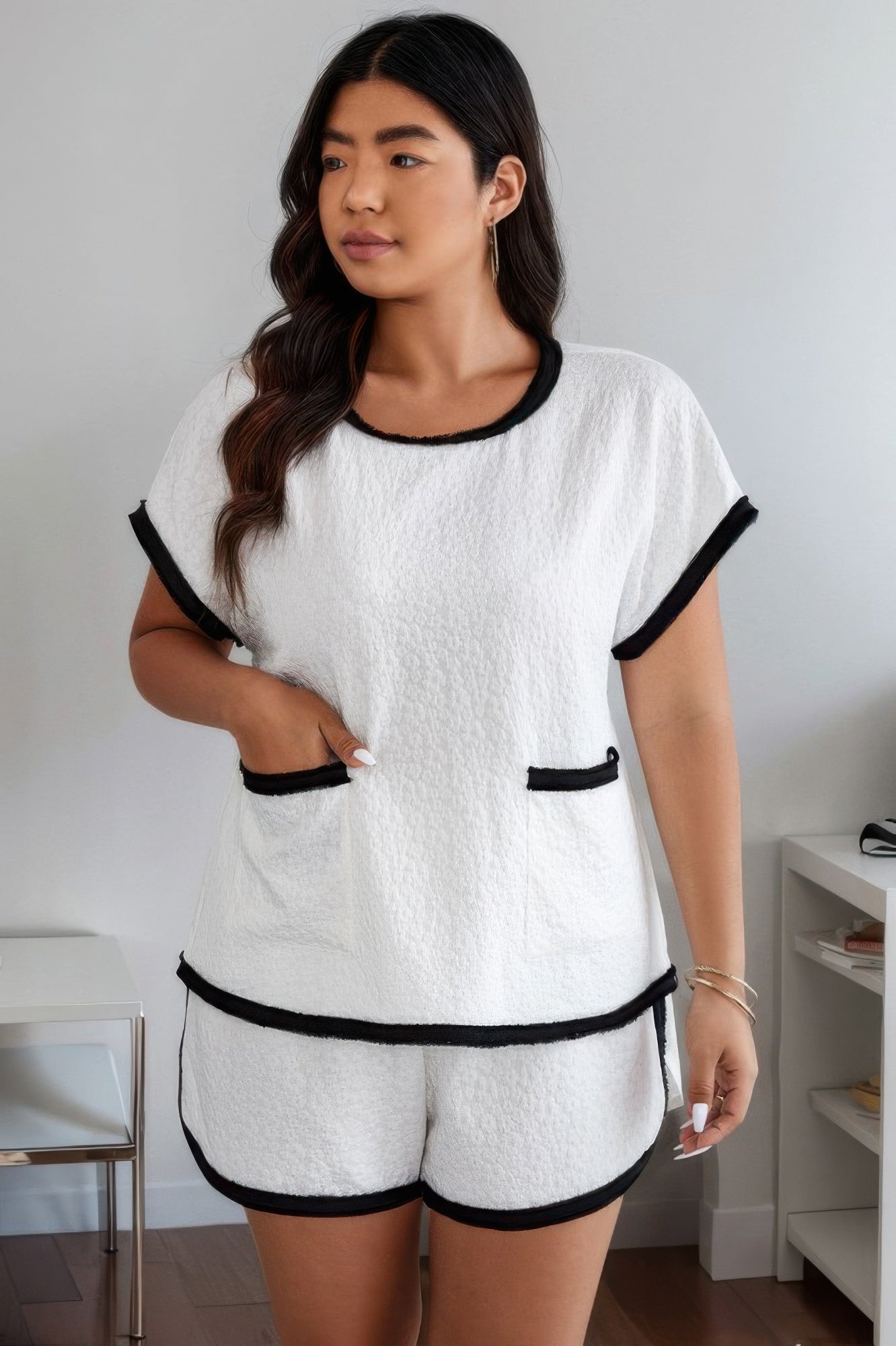 Two Pieces Pocket Elastic Waist Sets