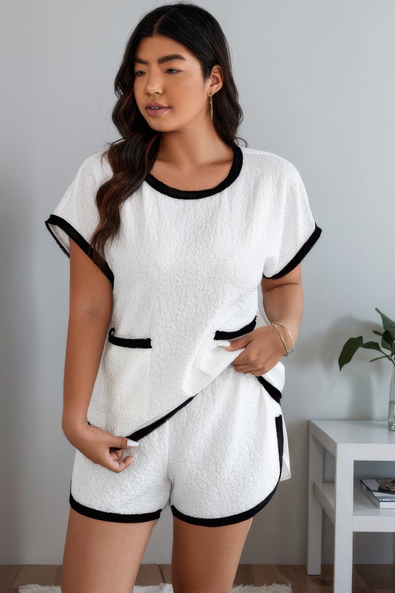 Two Pieces Pocket Elastic Waist Sets