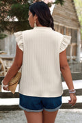Pleated Print V Neck Ruffle Fit Shirt