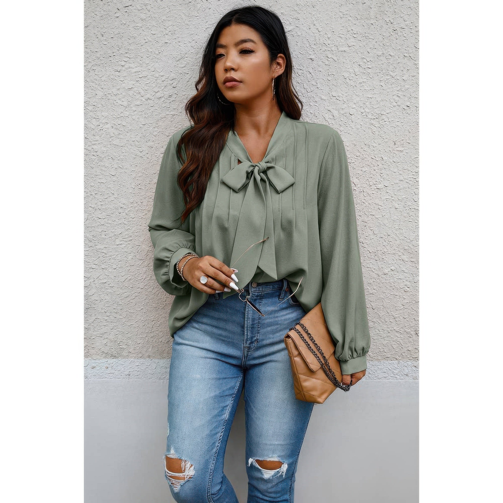 Solid Ruched Knot Loose Fit Top