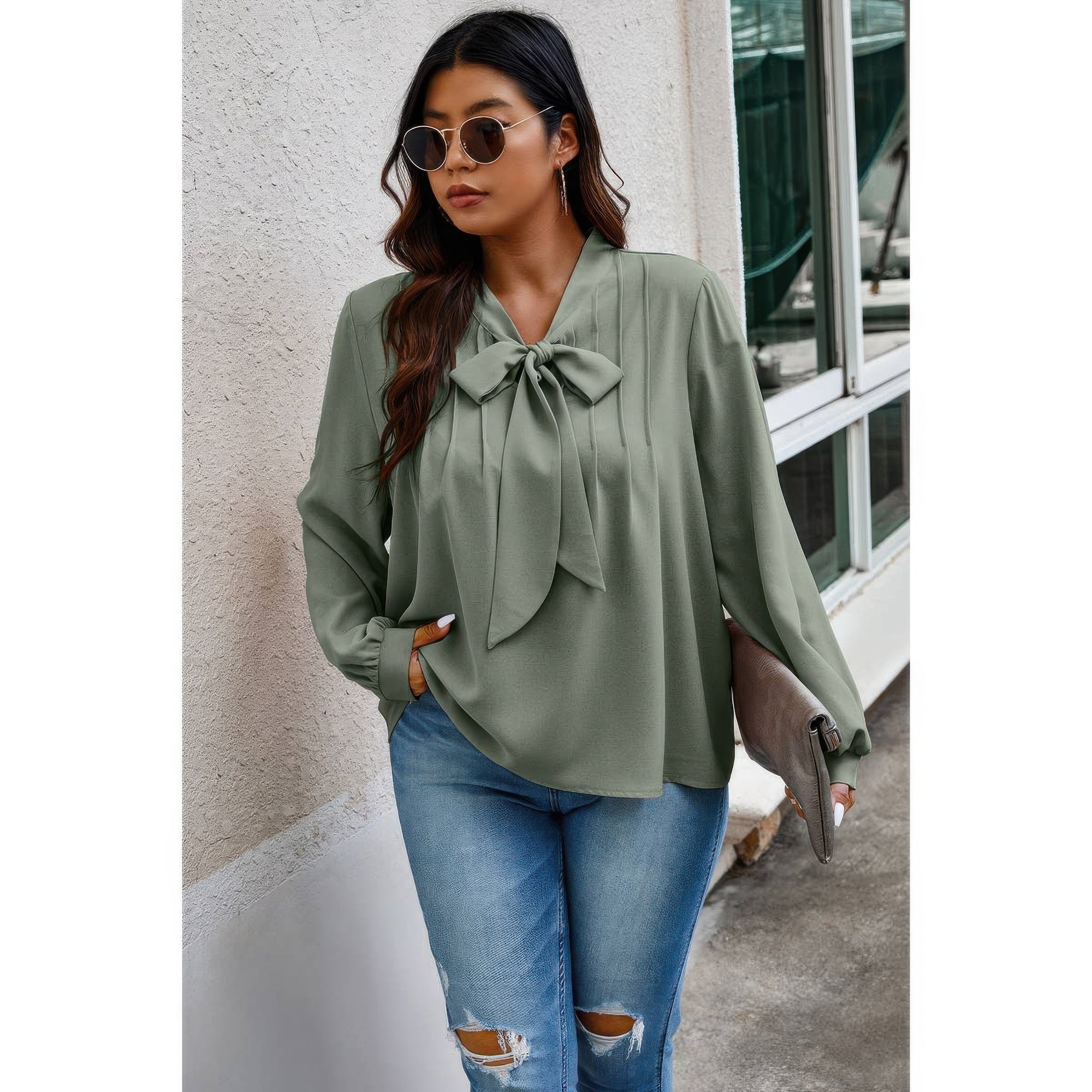 Solid Ruched Knot Loose Fit Top