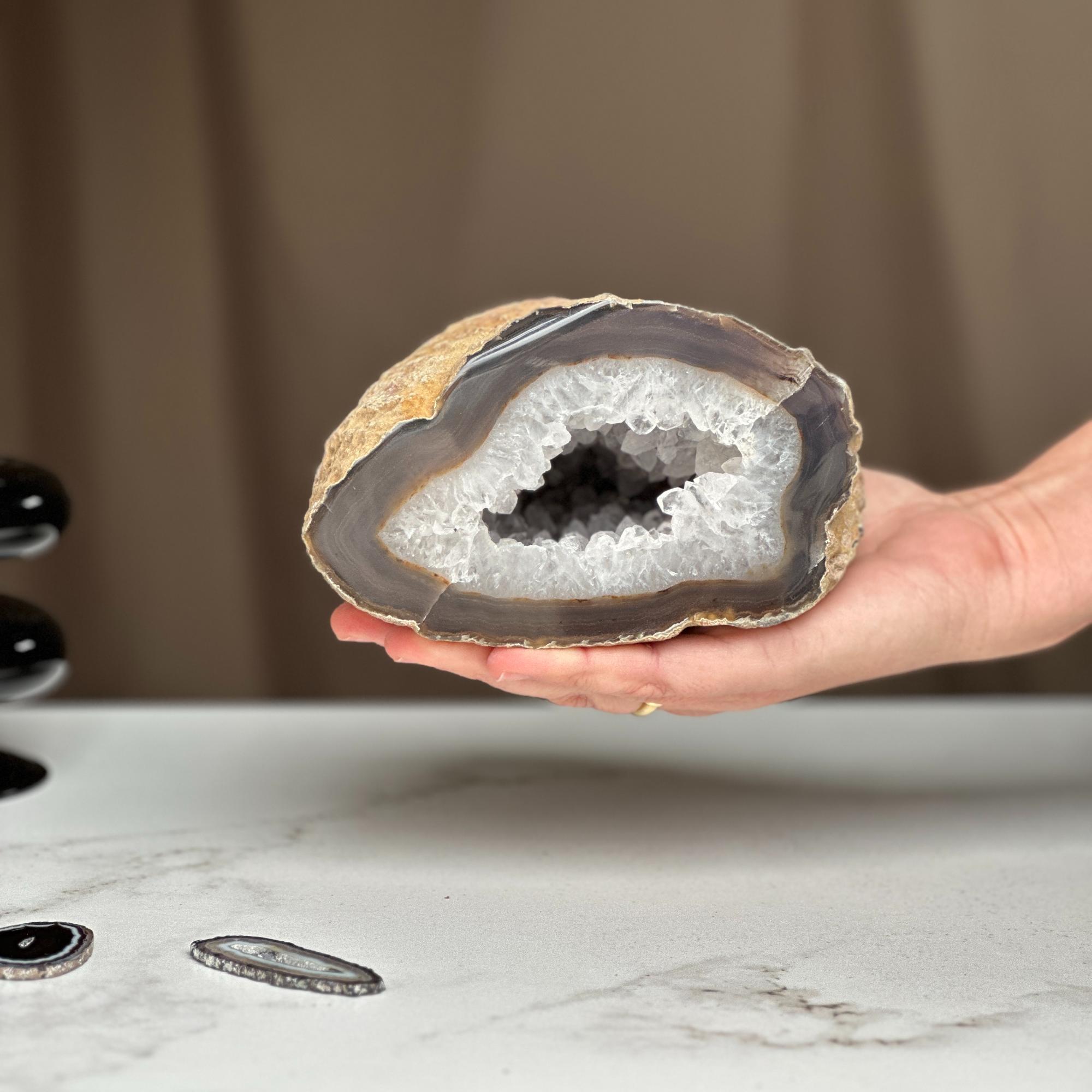 White quartz crystal geode cave, semi precious rocks