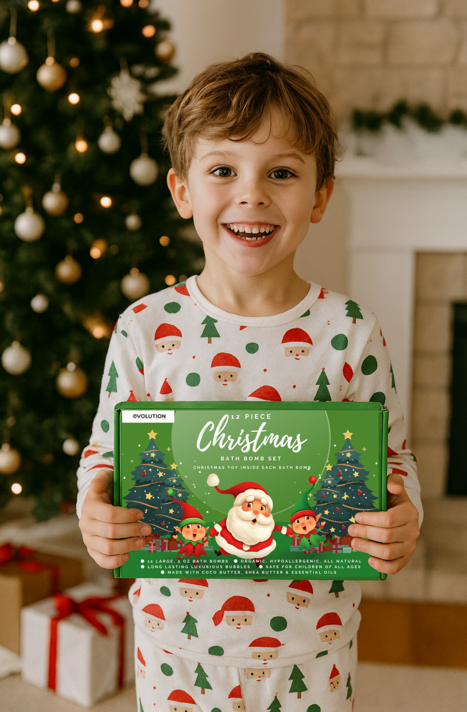 EvolutionUSA - 12 Christmas Bath Bombs for Kids, Holiday Bath Bombs with Surprise Inside, Perfect Christmas Stocking Stuffers or Festive Holiday Bathombs Set, Natural & Hypoallergenic Bath Ball Set