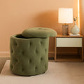 Circular Moss Green Storage Ottoman Diamond Tufted