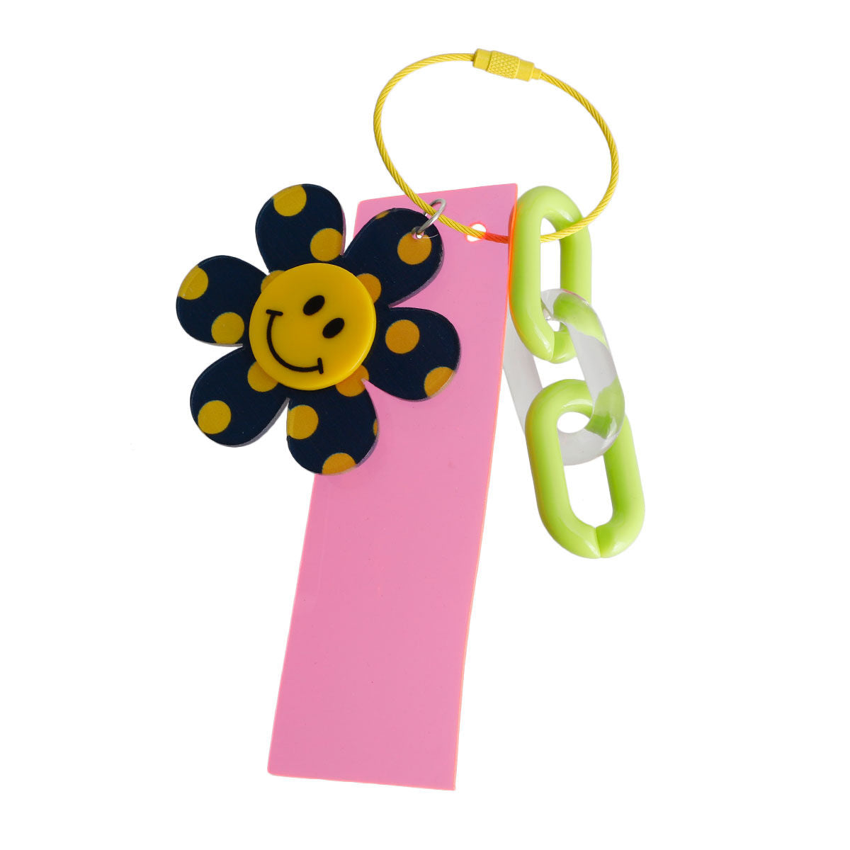 Keychain Bag Charm Neon Pink Navy Smiley Stylish Accessory