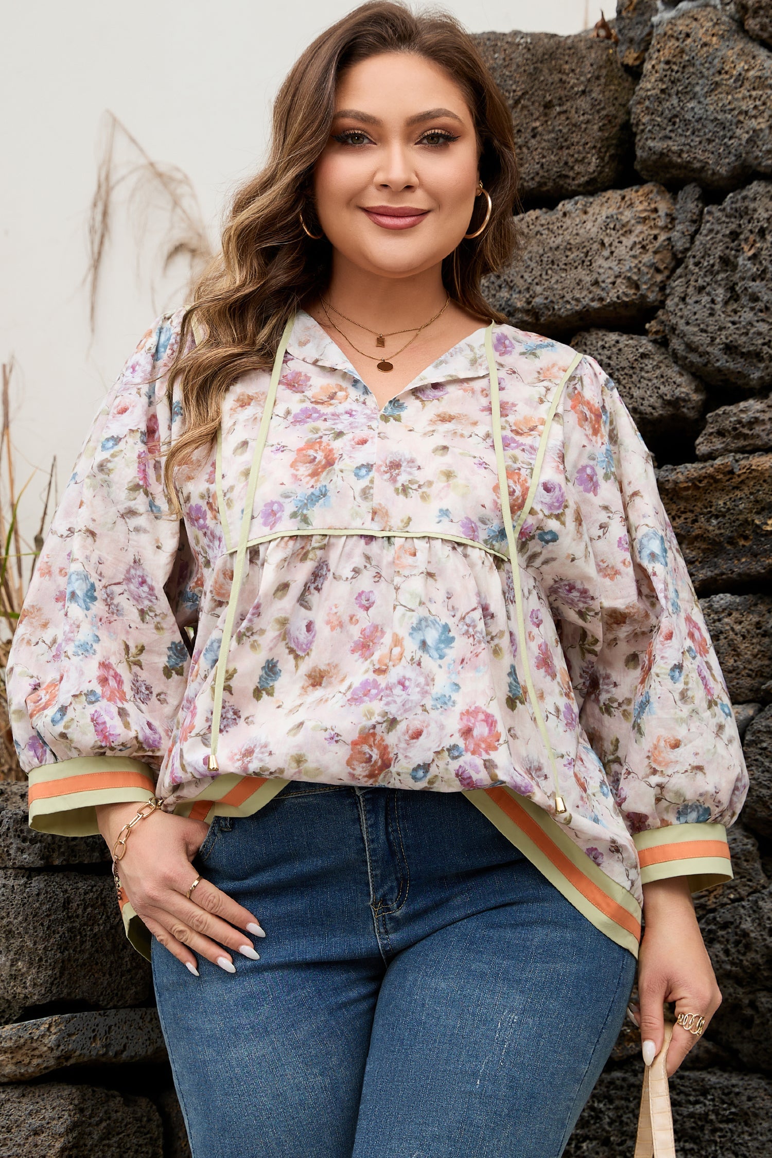 Andi Striped Detail Babydoll PLUS Blouse