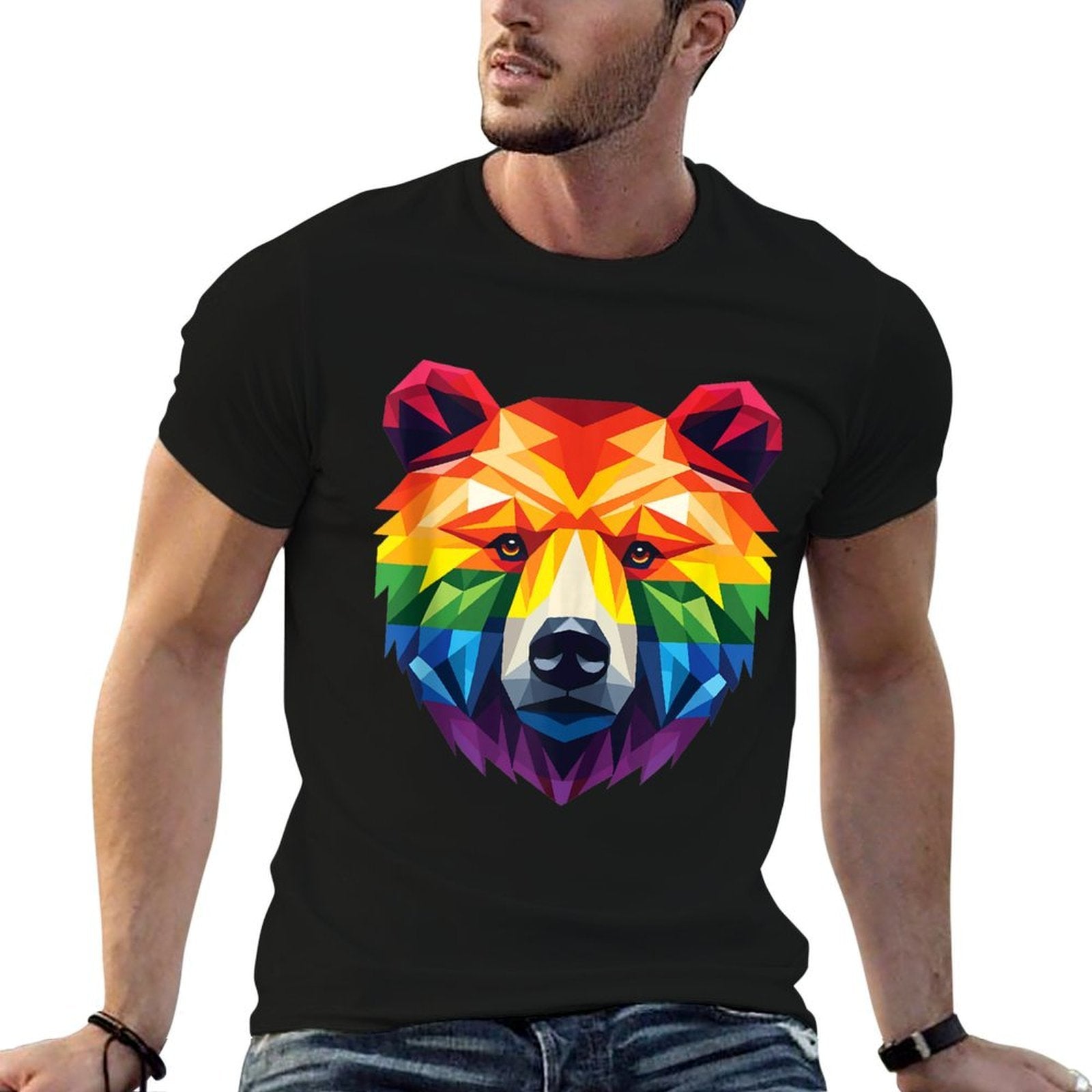 Geometric Bear in LGBT, Gay Pride Bear  Tagless Design T-Shirt