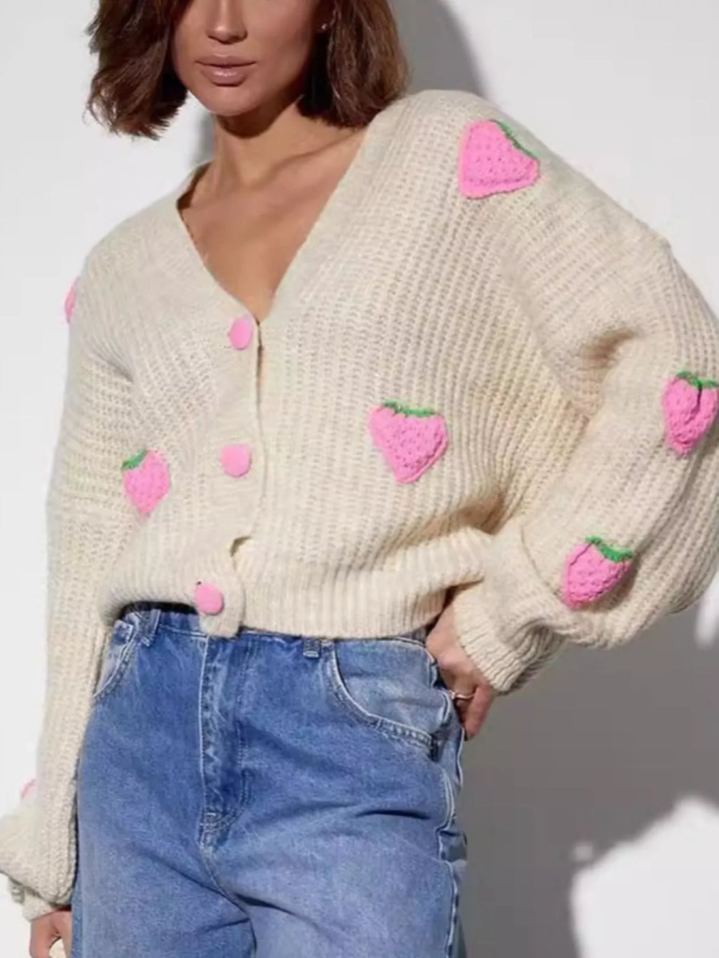 Strawberry Button Down Cardigan