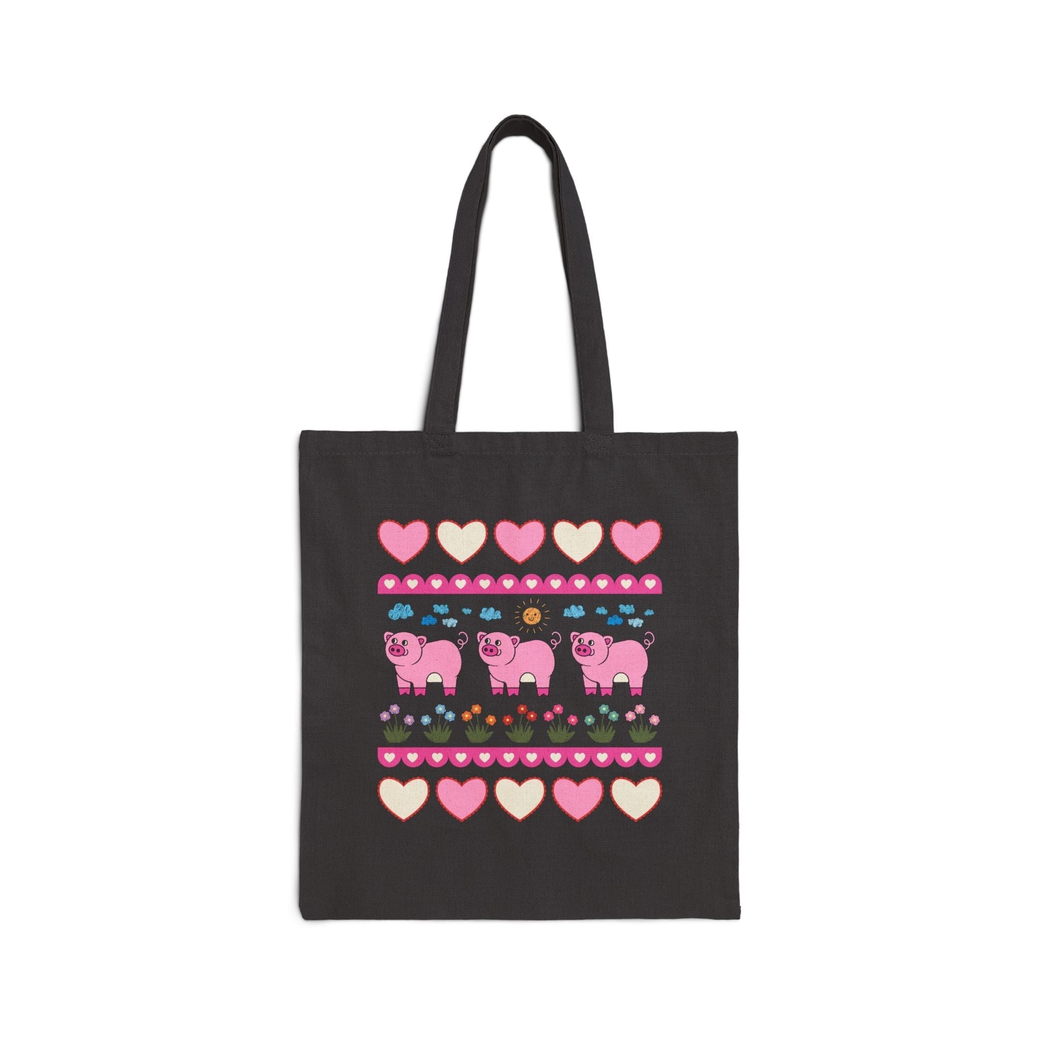 Adorable Pig Tote Bag with Flowers