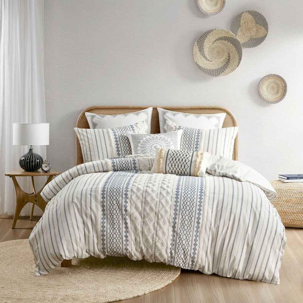 Full/Queen Cotton Printed Duvet Cover Set with Chenille