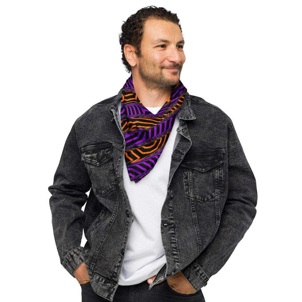 Orange and Purple Spooky Stripes Rave Bandana