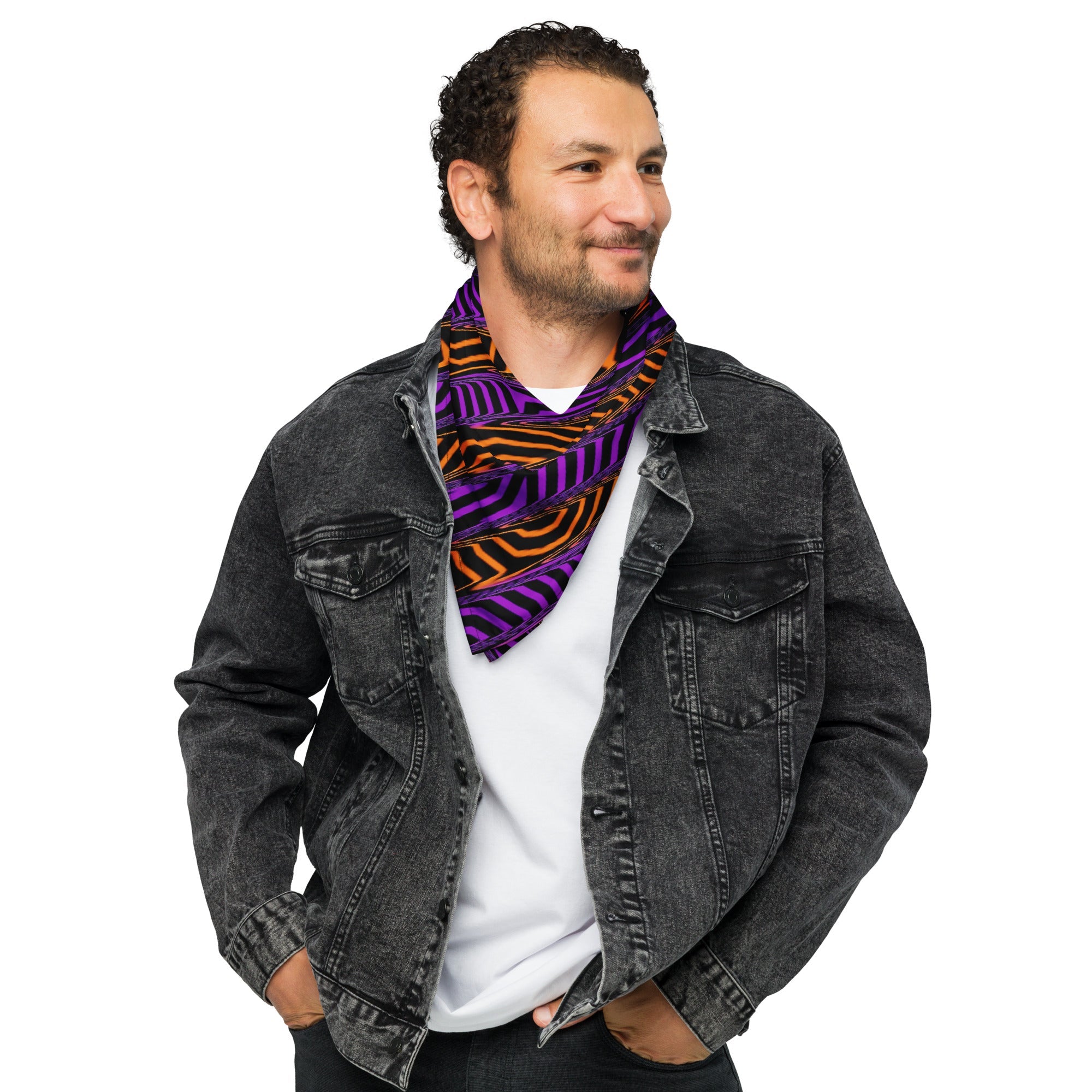 Orange and Purple Spooky Stripes Rave Bandana