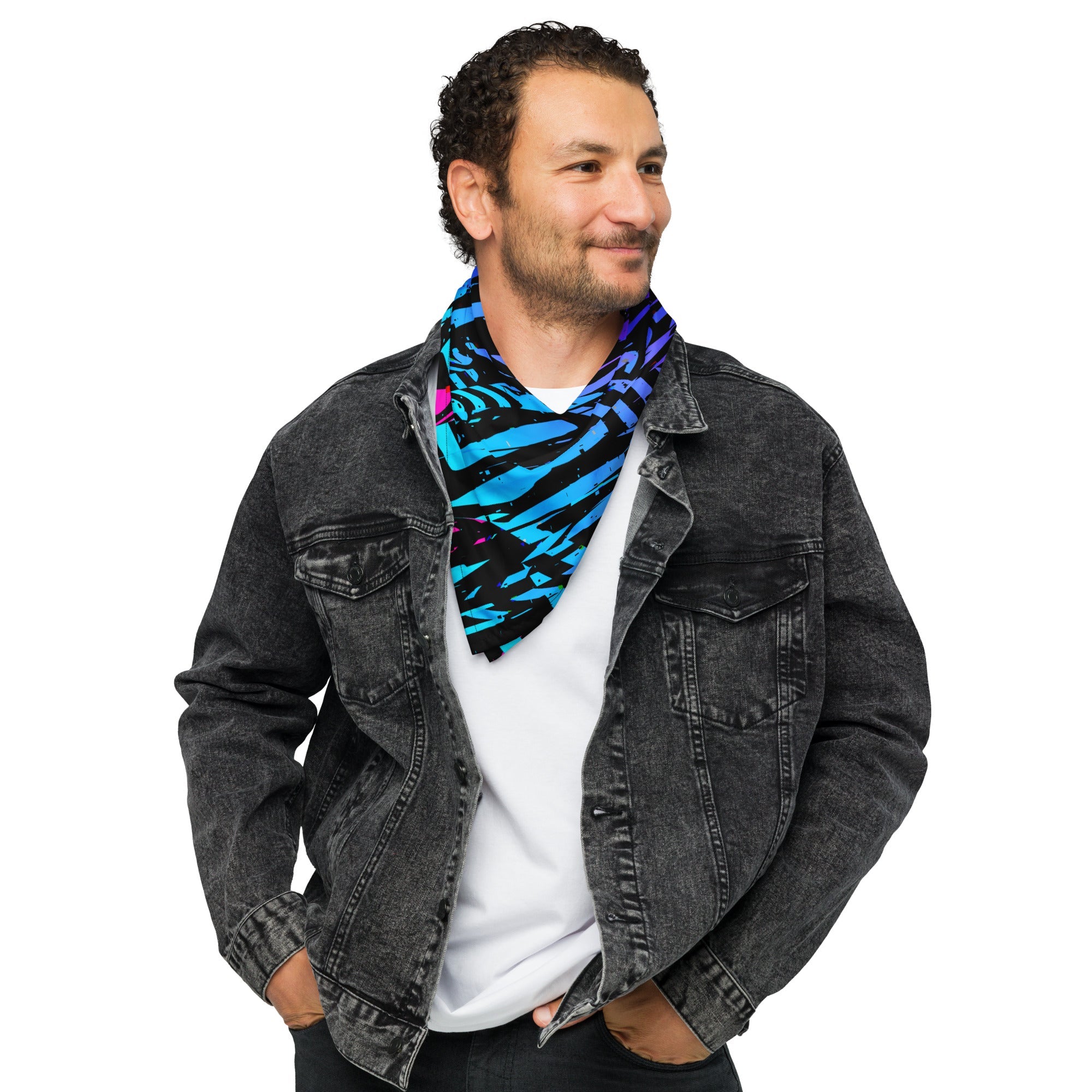 Pink and Blue Ombre Geo Glitch Rave Bandana