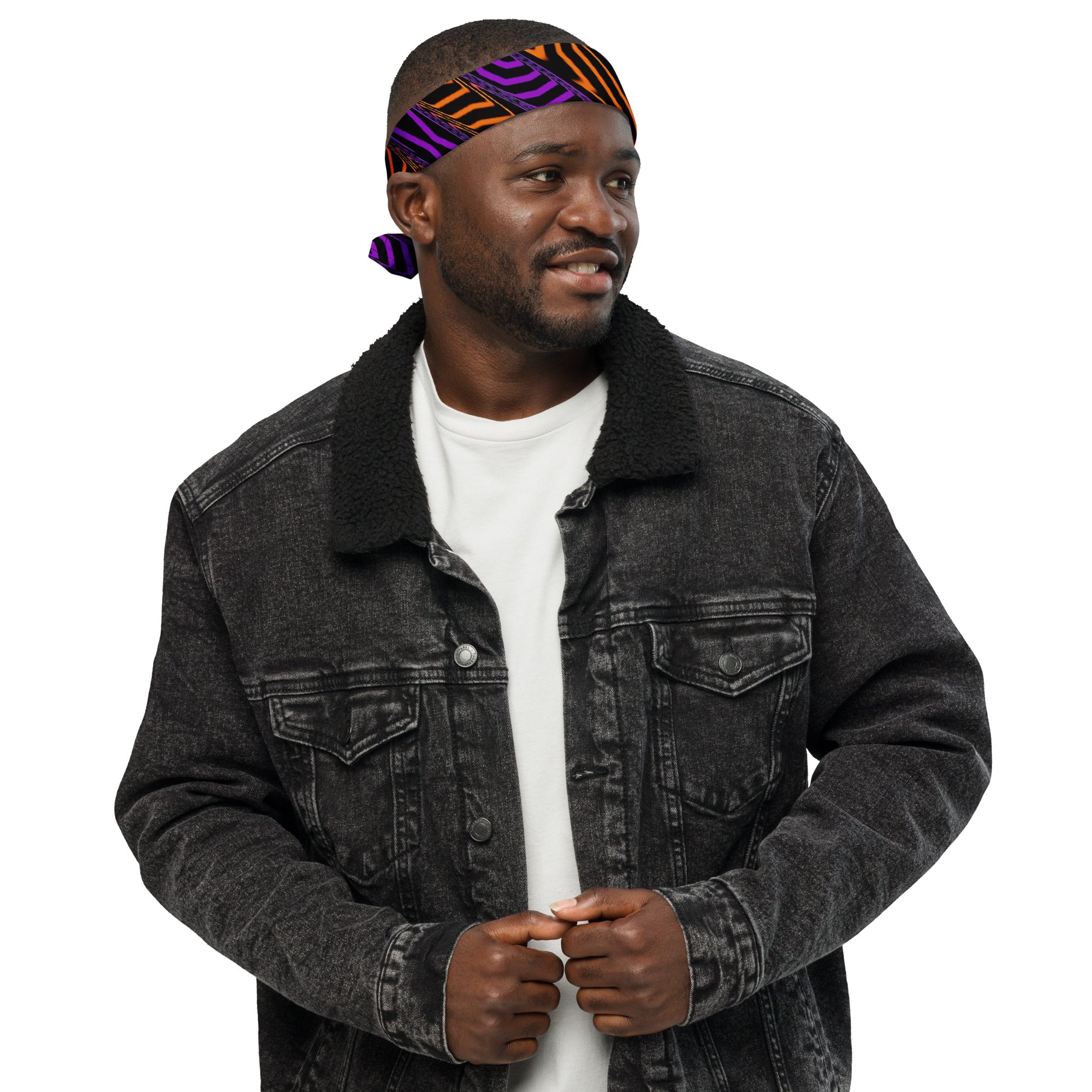 Orange and Purple Spooky Stripes Rave Bandana