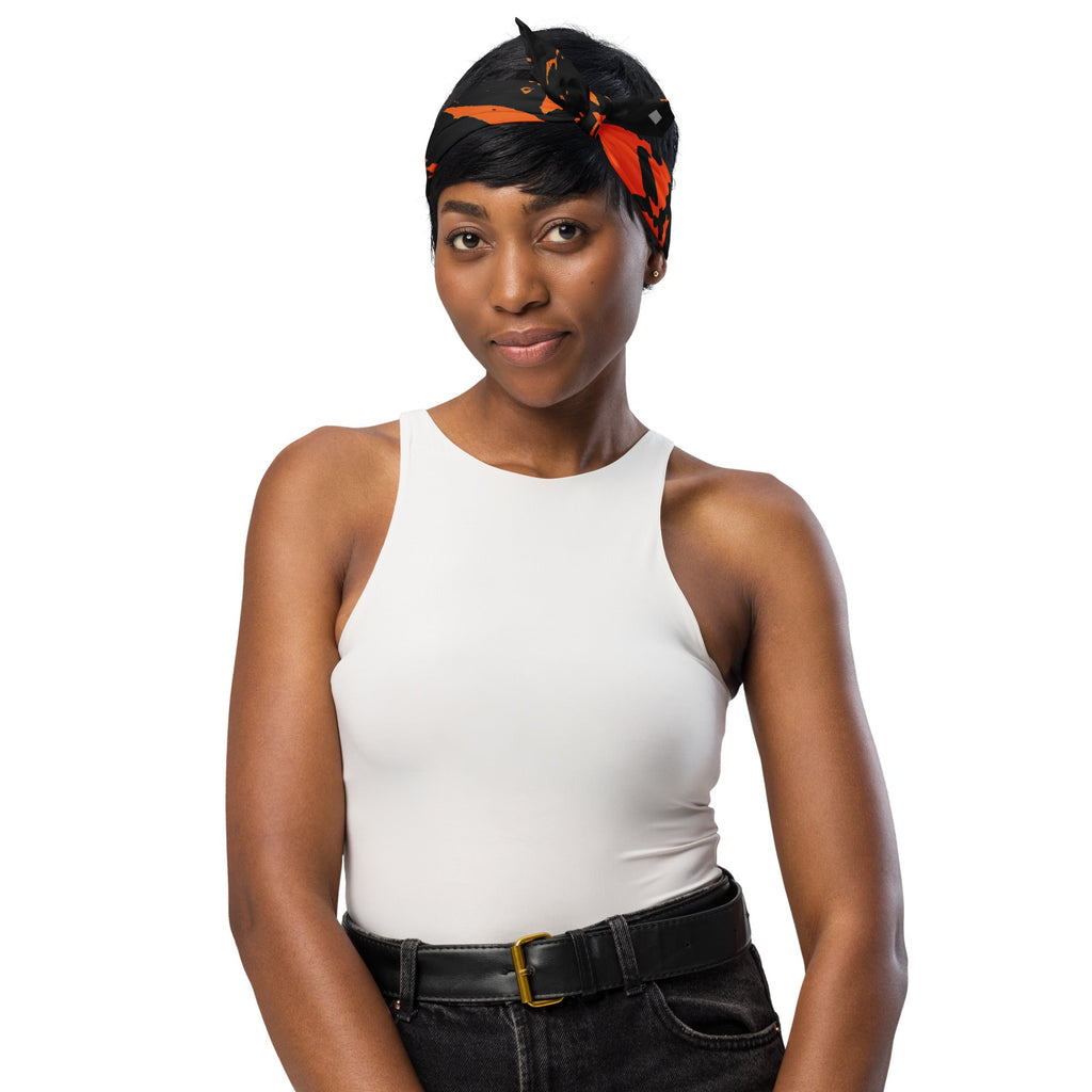 Black and Orange Spooky Paint Splatter Graffiti Rave Bandana