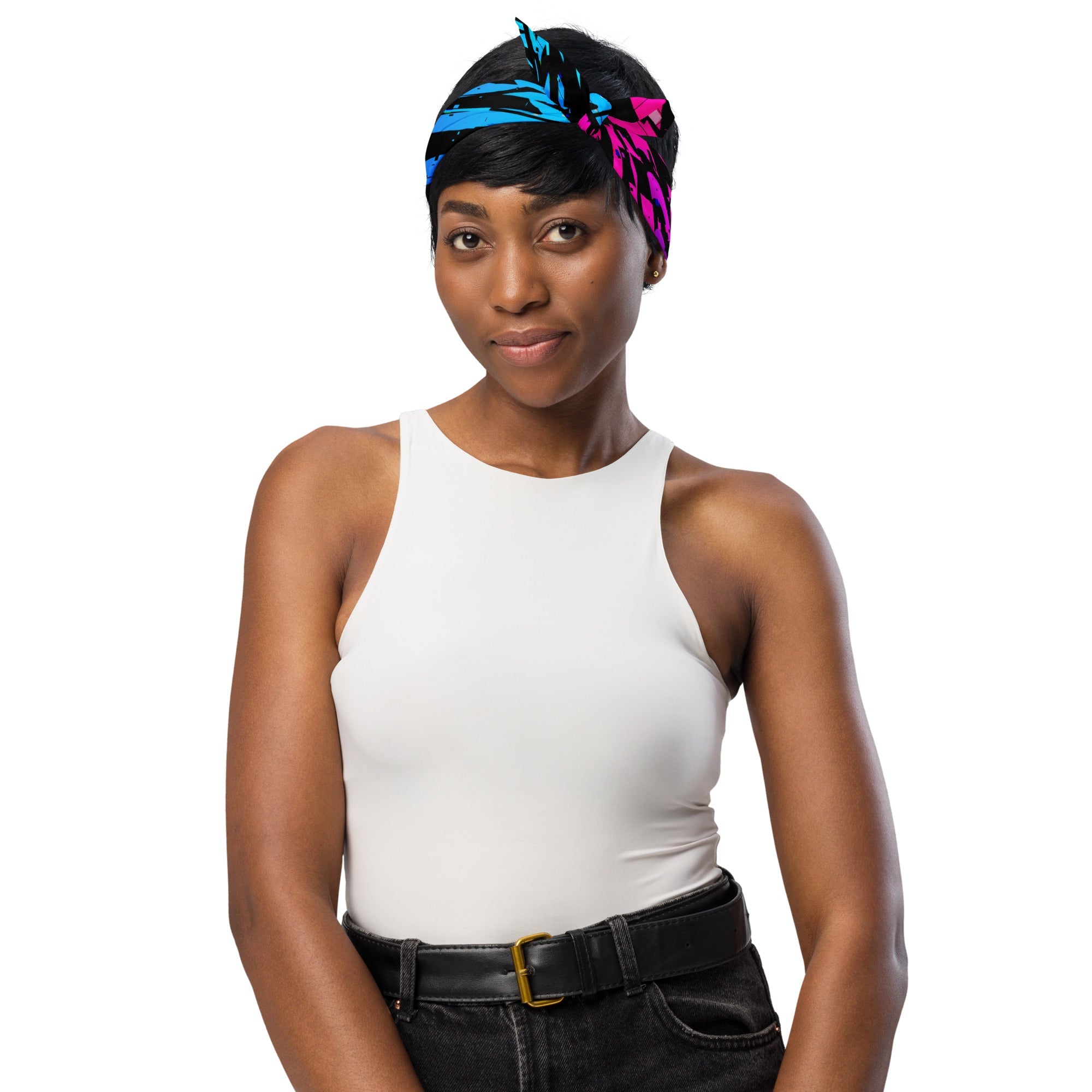 Pink and Blue Ombre Geo Glitch Rave Bandana