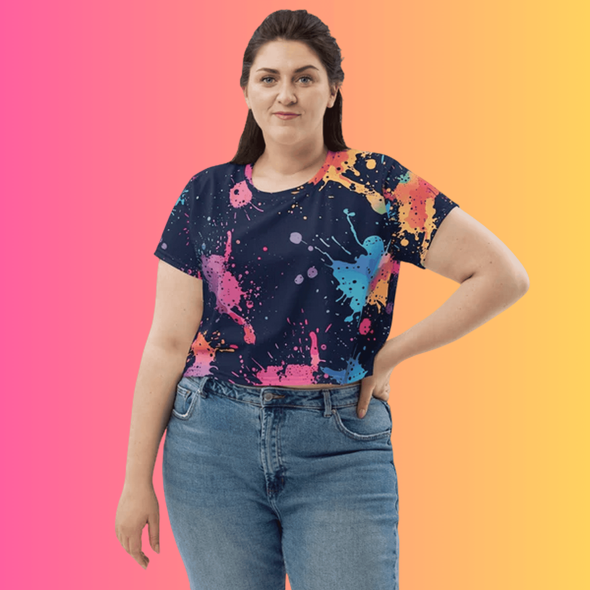 Vibrant Paint Splatter Crop Tee for Rave Enthusiasts