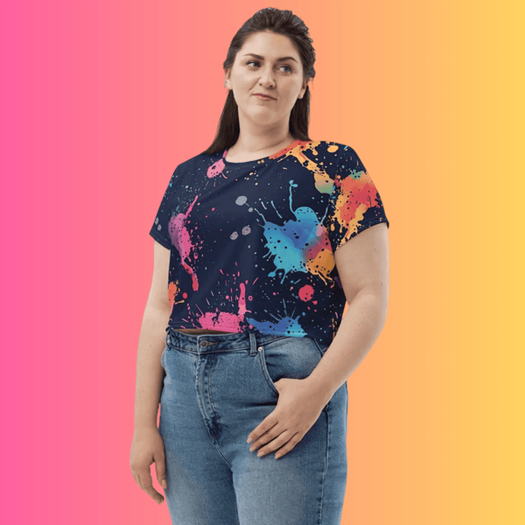 Vibrant Paint Splatter Crop Tee for Rave Enthusiasts